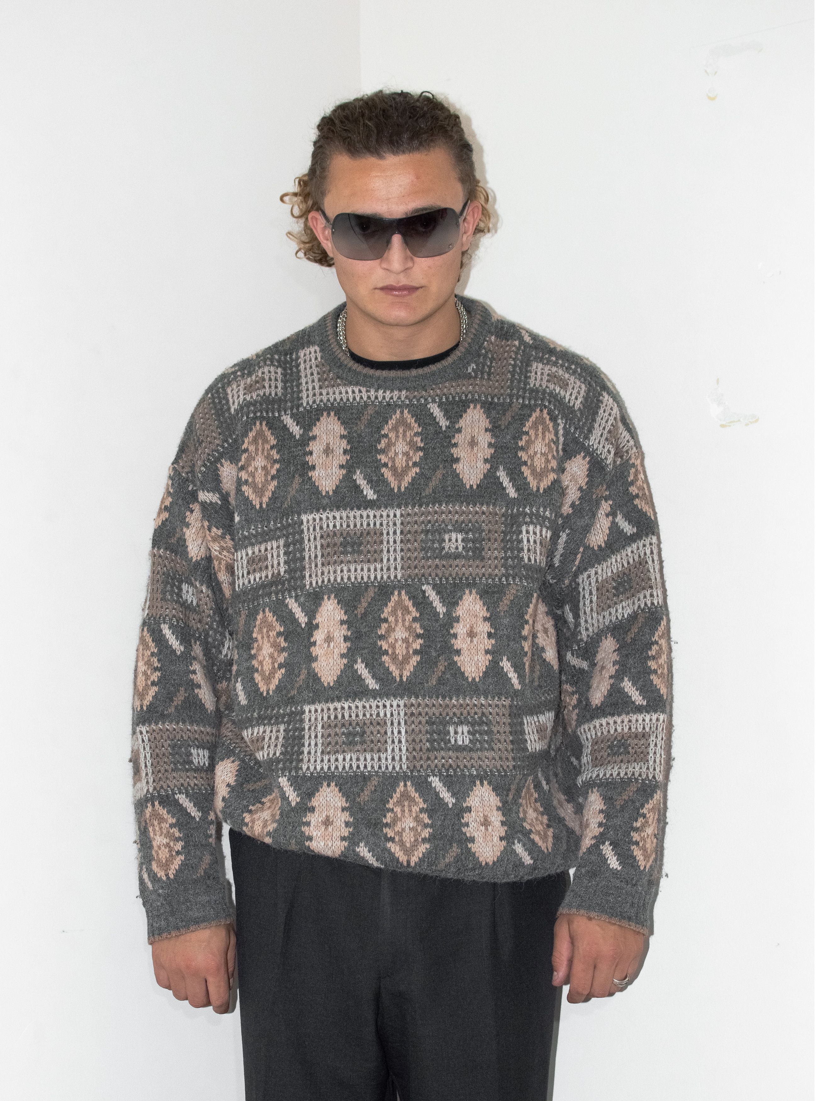 Designer × Vintage Vintage 90s Chunky Geometric Crazy Pattern Sweater Size US XL / EU 56 / 4 - 1 Thumbnail