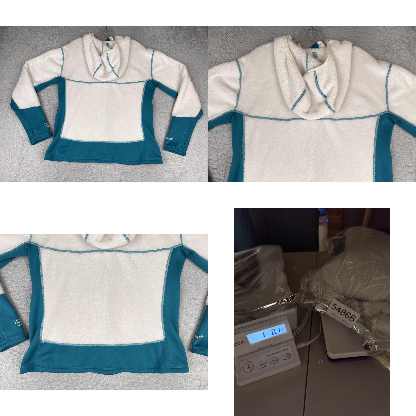 Mountain Hardwear Mountain Hardwear Jacket Womens XL White Teal Polartec Fleece Full Zip Hooded Size XL / US 12-14 / IT 48-50 - 9 Thumbnail