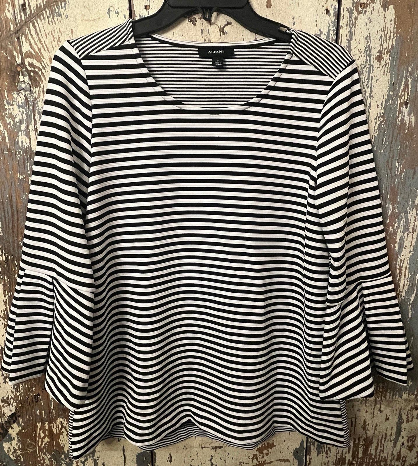 Alfani ALFANI black white striped womens blouse size Small Size S / US 4 / IT 40 - 1 Thumbnail