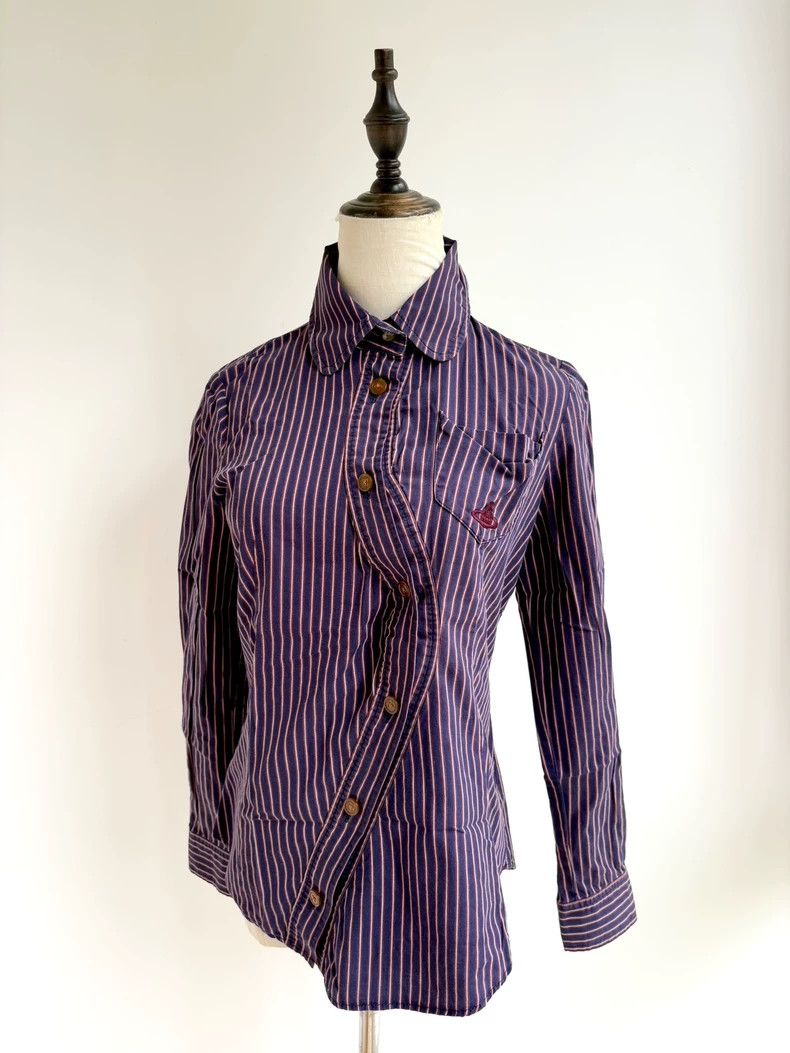 Vivienne Westwood Vivienne Westwood Blue and purple striped slanted collar s Size M / US 6-8 / IT 42-44 - 1 Thumbnail