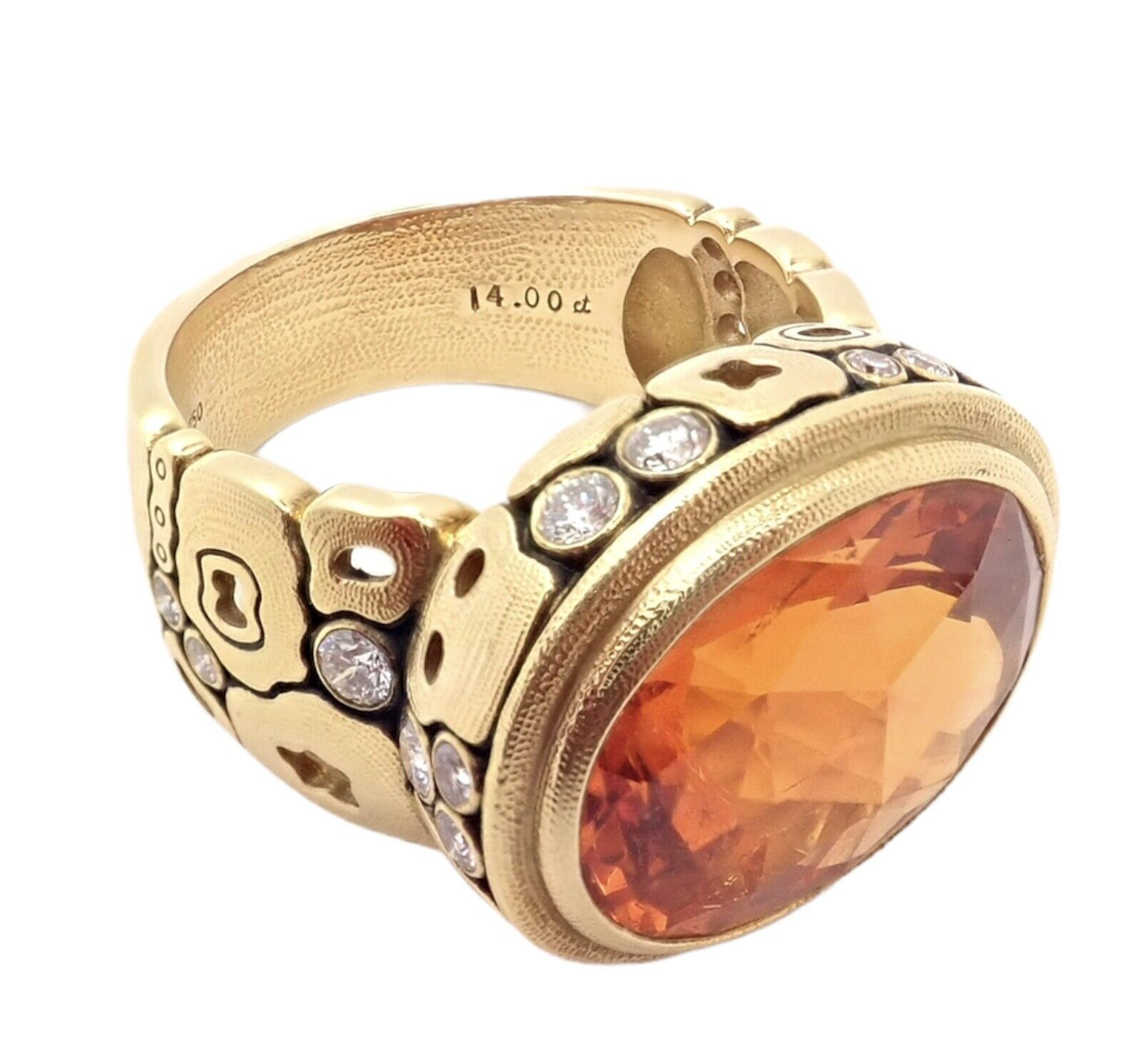 Yellow Gold Diamond Windows Large Orange Spessartite Ring