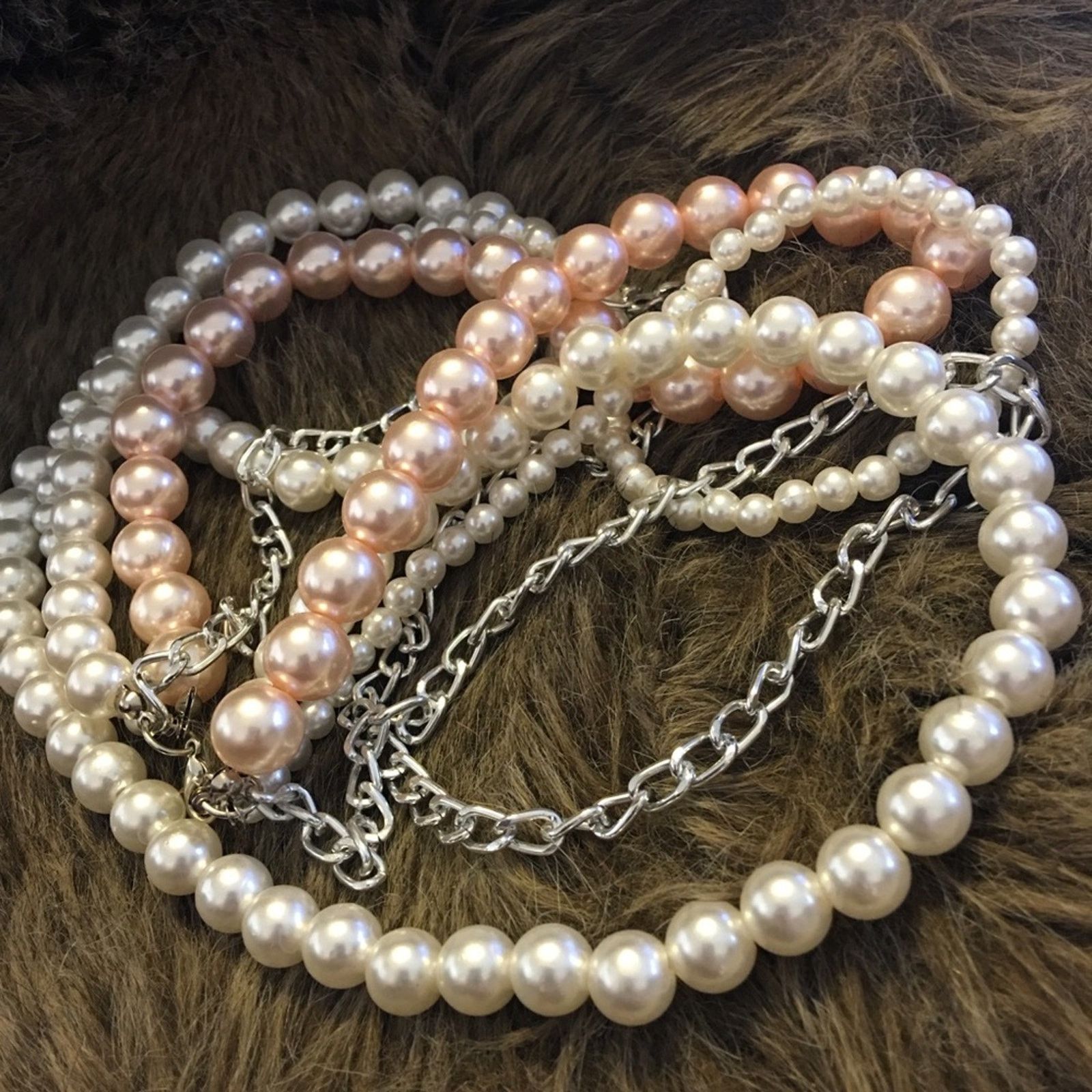 Jewelry Multi strand layered faux pearls chain necklace Size ONE SIZE - 7 Thumbnail