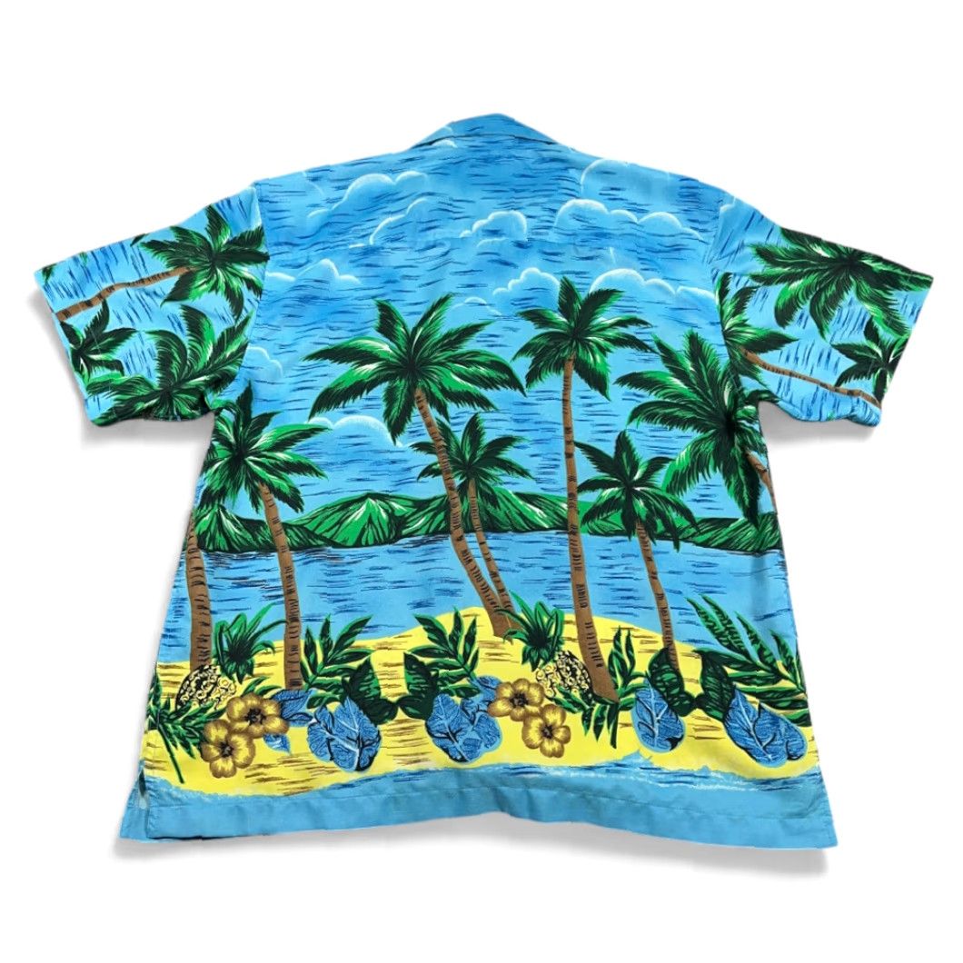 Vintage VINTAGE Reservoir Hawaiian Shirt Adult LARGE Blue Ocean Beach Palms Tropical 80s Button-Up Short Sleeve Mens Size US L / EU 52-54 / 3 - 3 Thumbnail