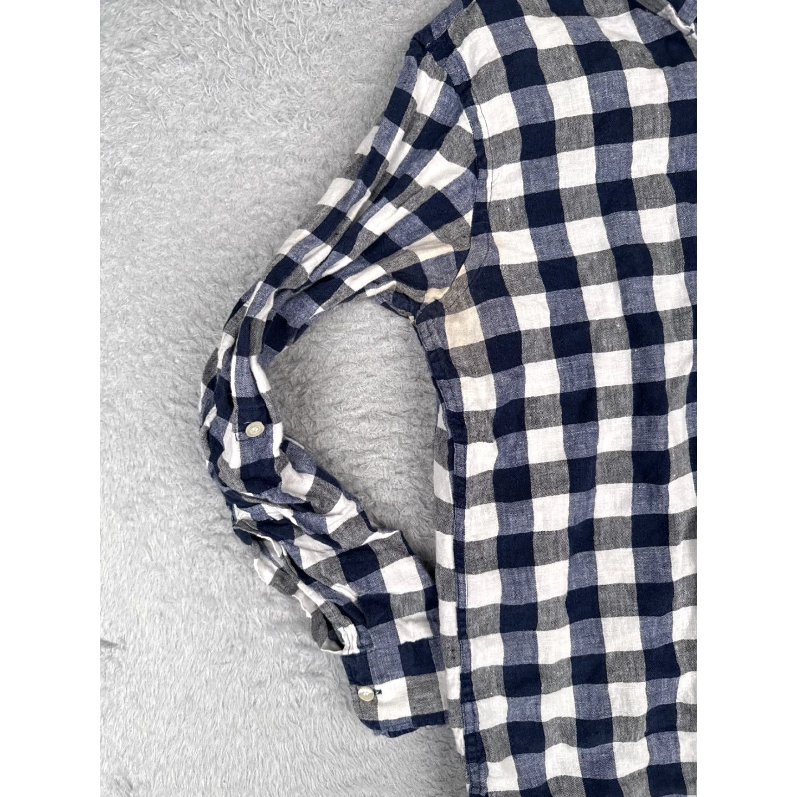 Murano Baird McNutt Shirt Women Medium Blue Plaid Button-Up Slim Fit Linen Size M / US 6-8 / IT 42-44 - 3 Thumbnail