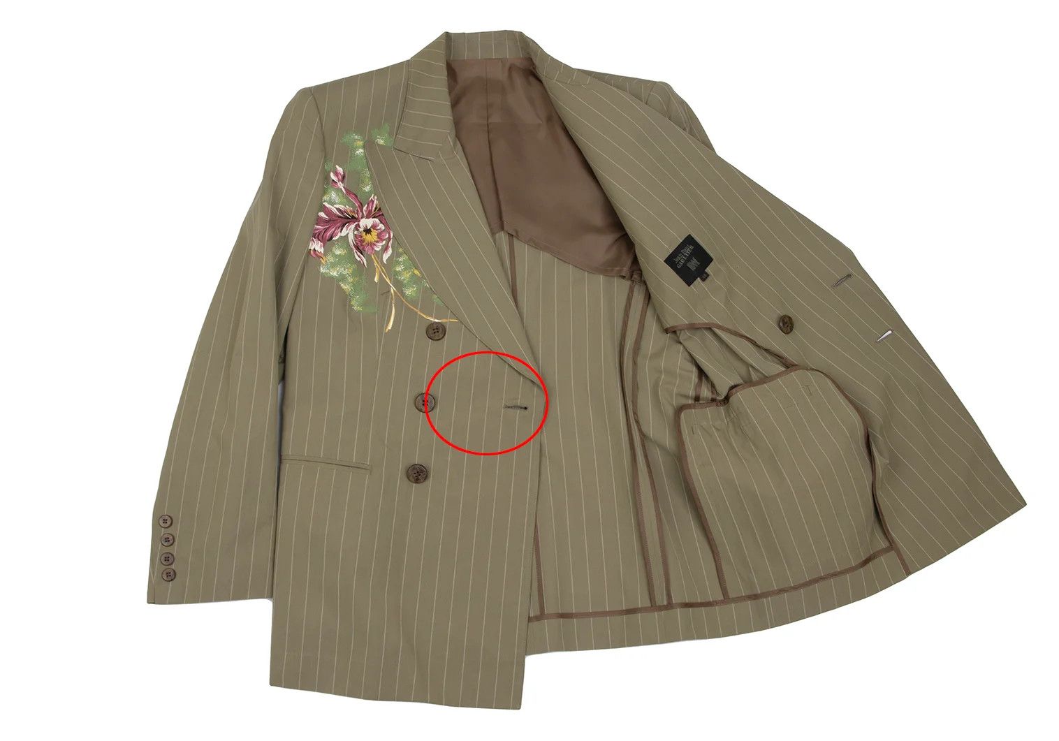 Jean Paul Gaultier Flower Print Cotton Stripe Double Breasted Jacket Beige 48 Size US M / EU 48-50 / 2 - 10 Thumbnail