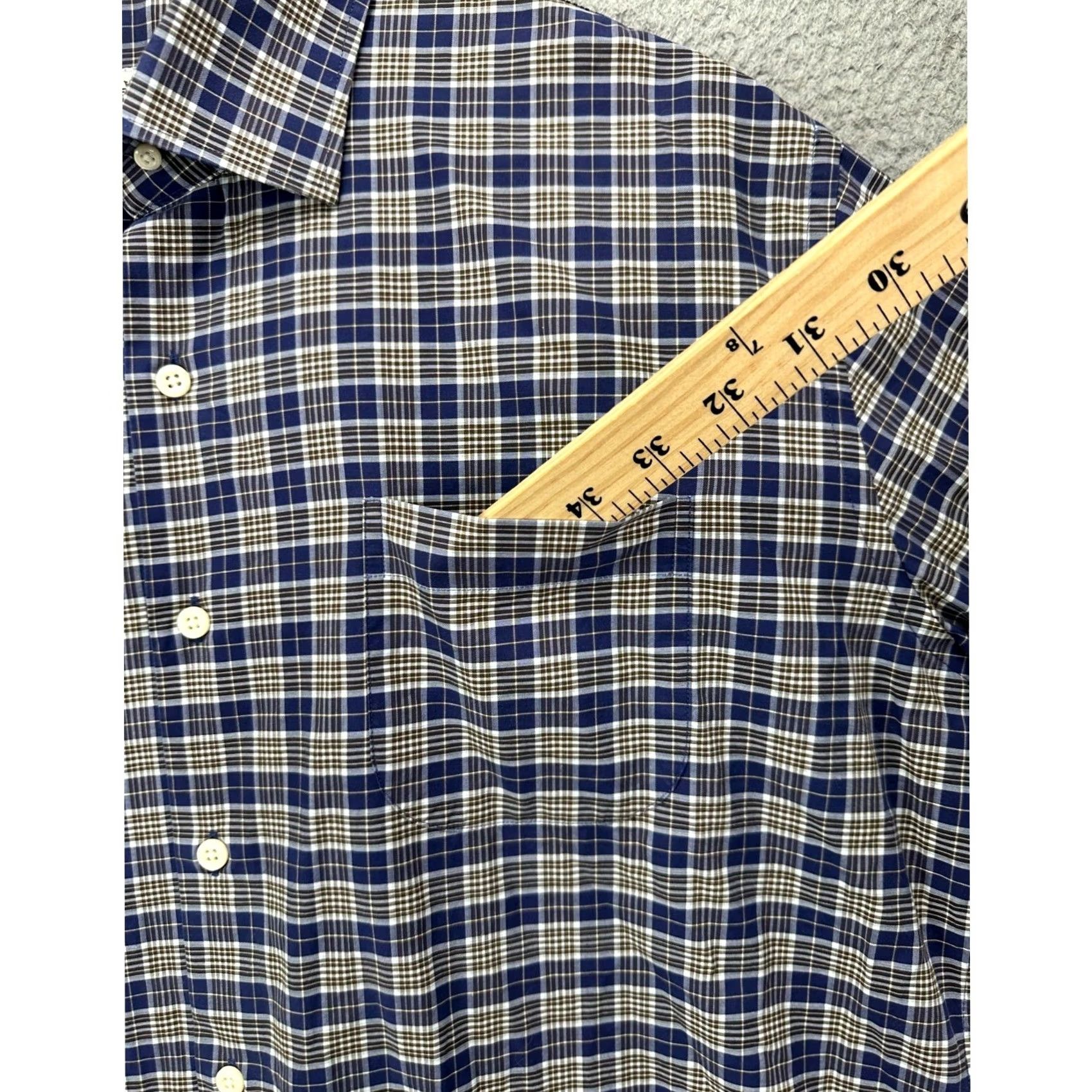 Peter Millar Peter Millar Shirt Mens Large Plaid Button-Down Short Sleeve Navy Brown Casual Size US L / EU 52-54 / 3 - 7 Thumbnail