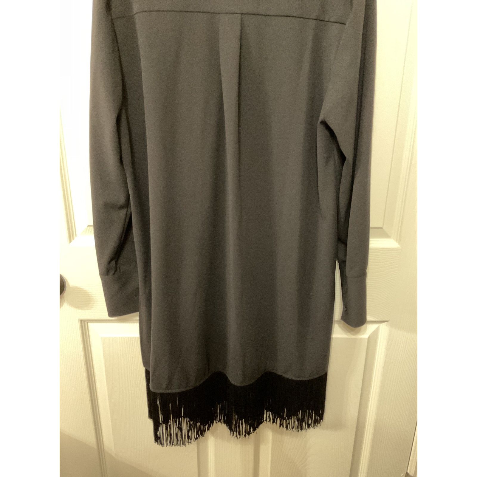 Halston H by Halston Women's Black Fringe Button Down Tunic, L Size L / US 10 / IT 46 - 11 Thumbnail