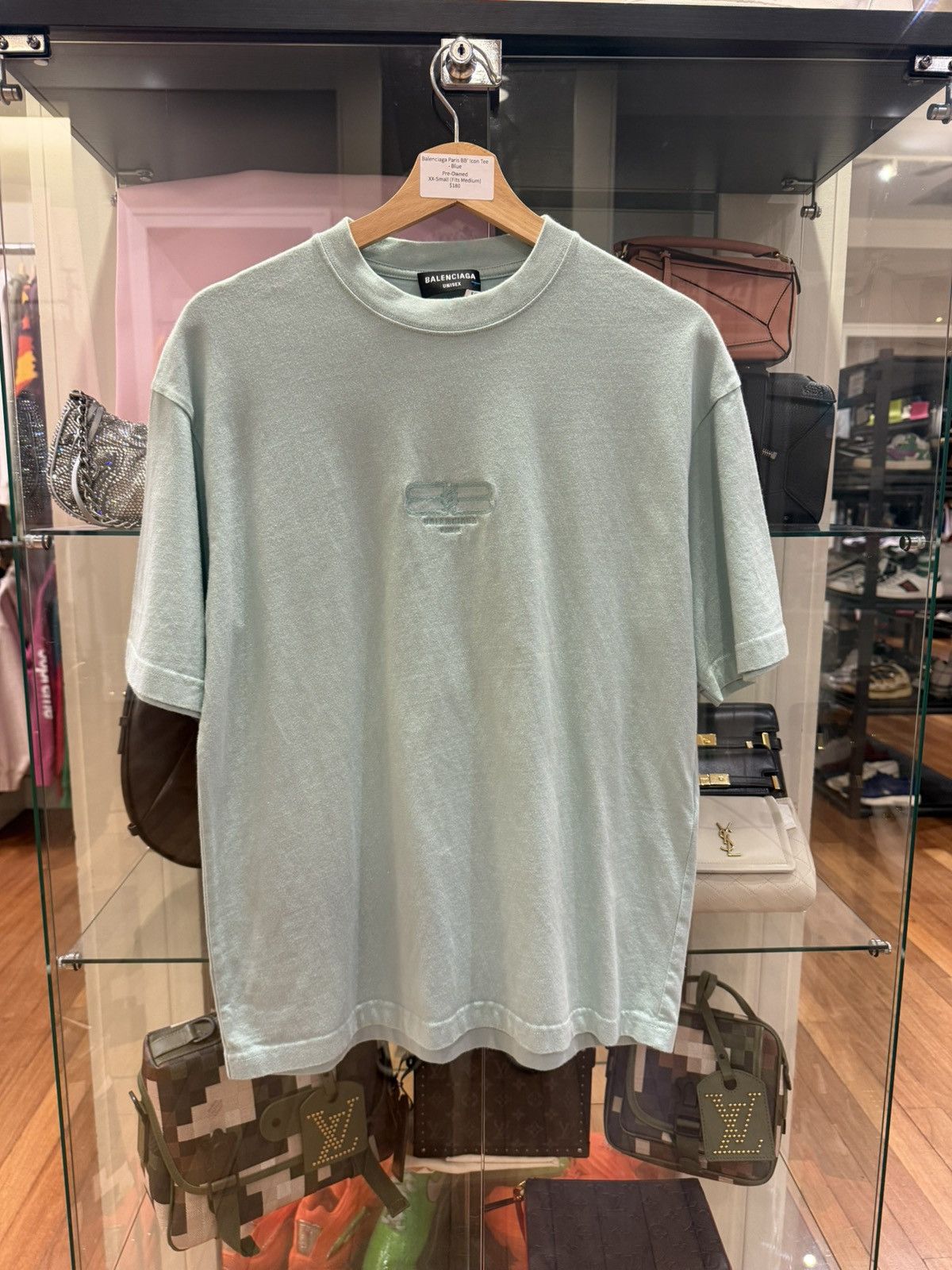 Balenciaga Balenciaga Embroidered BB Paris Icon Tee - Mint Green Size US XXS / EU 40 - 1 Thumbnail