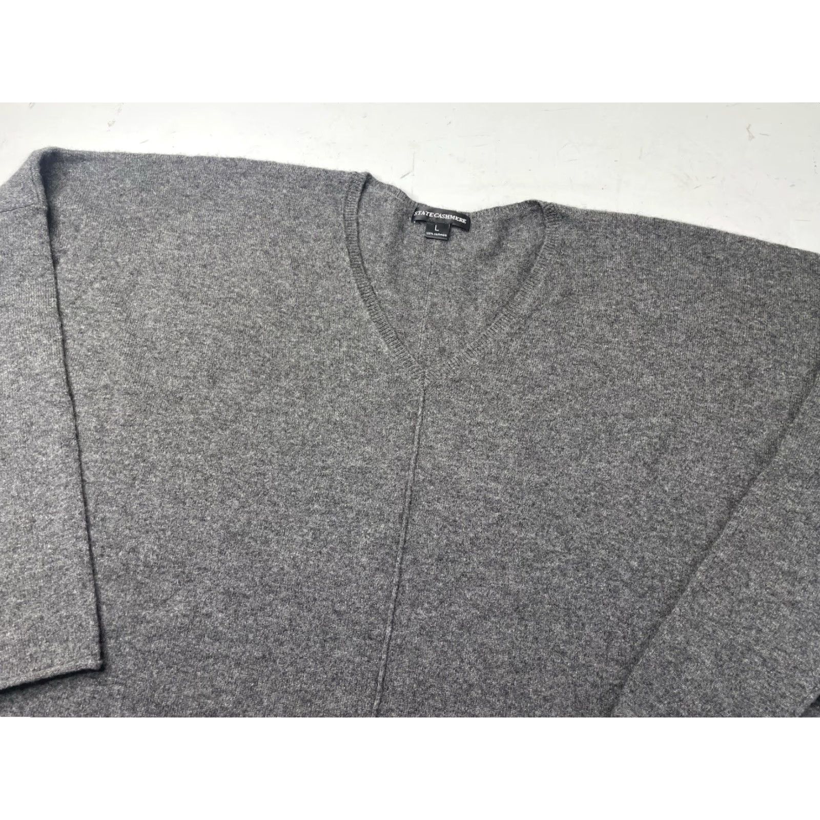 Vintage VINTAGE? No — State Cashmere Sweater Women L Gray 100% Cashmere V-Neck Knit Boxy Oversized Shirt? Size L / US 10 / IT 46 - 2 Thumbnail