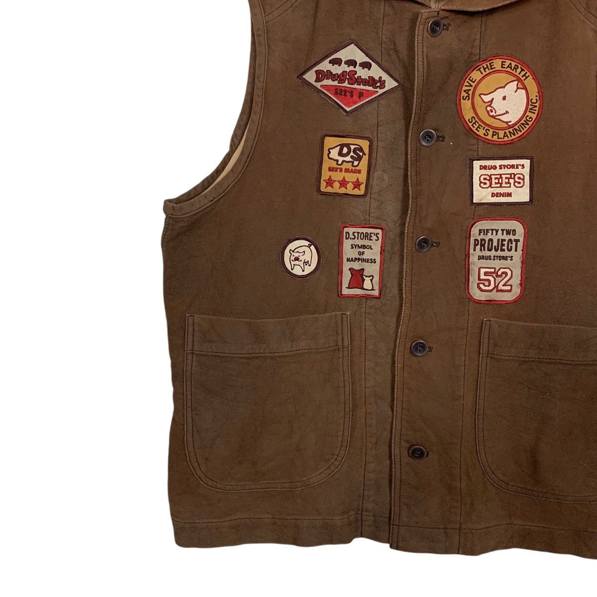Japanese Brand DRUG STORE’S Patches Logo Hooded Button Vest #2828-C127 Size US M / EU 48-50 / 2 - 5 Thumbnail