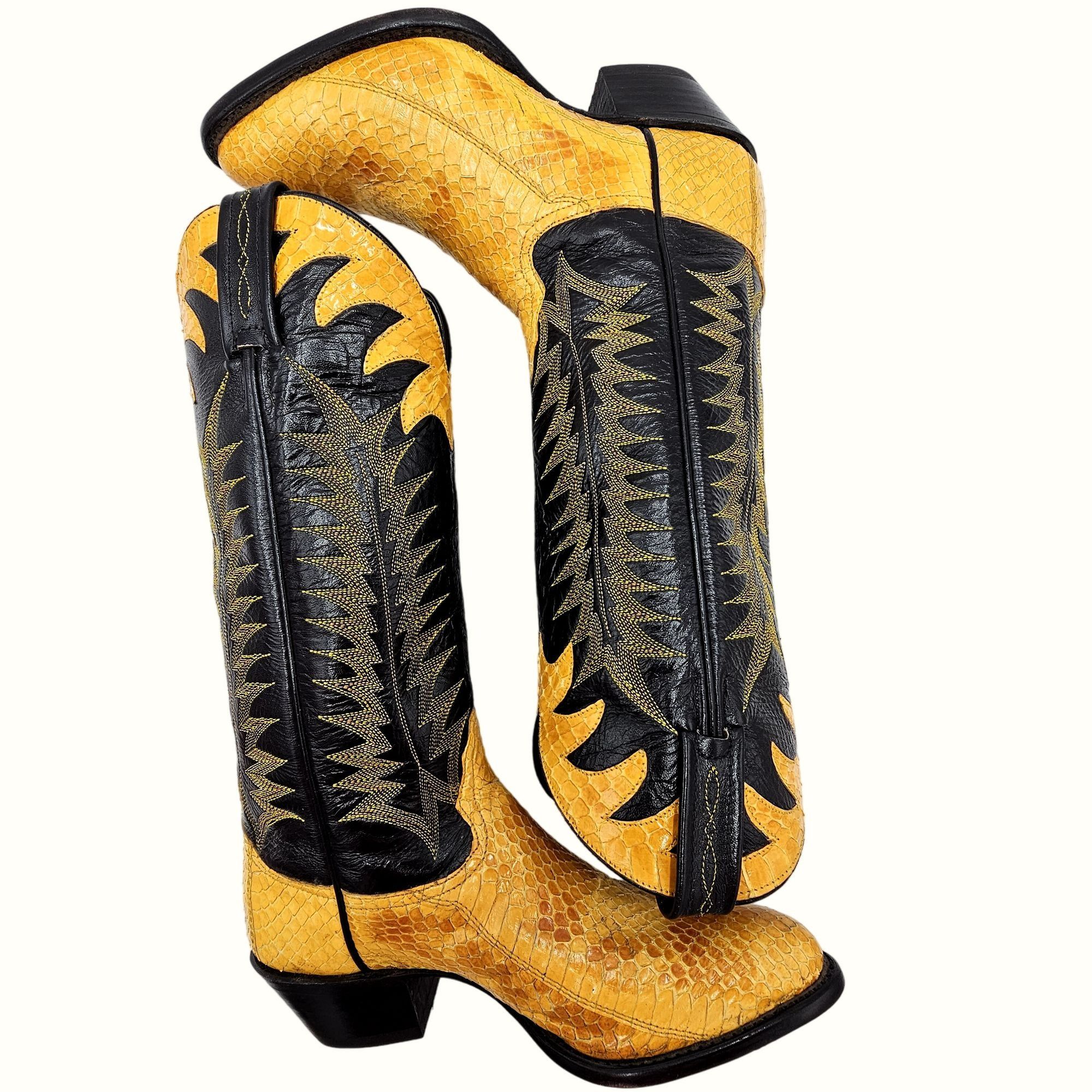 Tony Lama Vintage Tony Lama Exotic Yellow Black Python Snake Cowgirl 5 Size US 5 / IT 35 - 7 Thumbnail