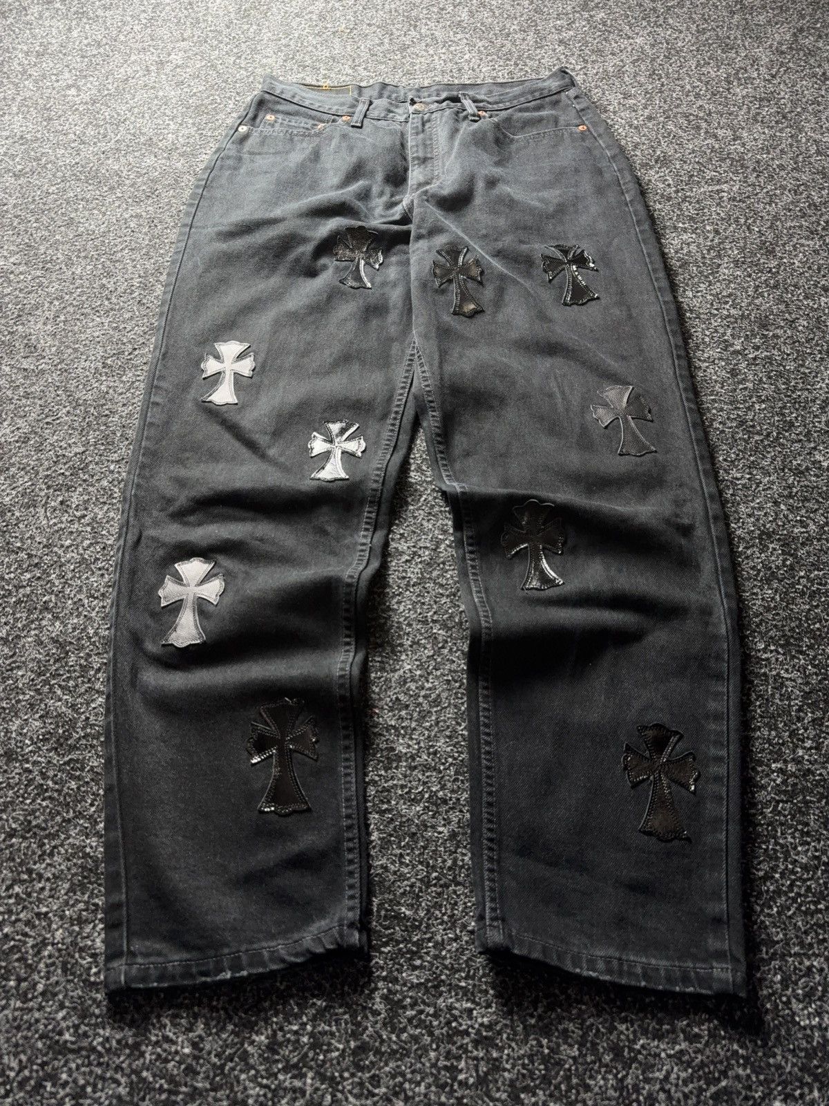Vintage Vintage 90s Custom Chrome Hearts Style Cross Denim Jeans Size US 33 - 1 Thumbnail