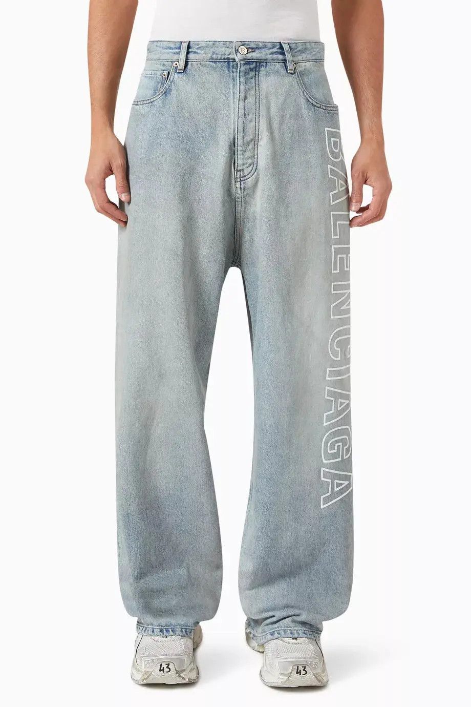 Balenciaga o1mt1gz1224 Outline Logo Baggy Pants in Dirty Blue Size US 32 / EU 48 - 1 Thumbnail