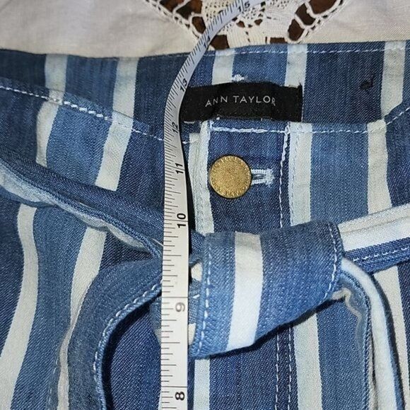 Ann Taylor Ann Taylor High Waisted Wide Leg Belted Blue Jean Sz. 0 Capr Size 25" / US 0 / IT 36 - 9 Thumbnail
