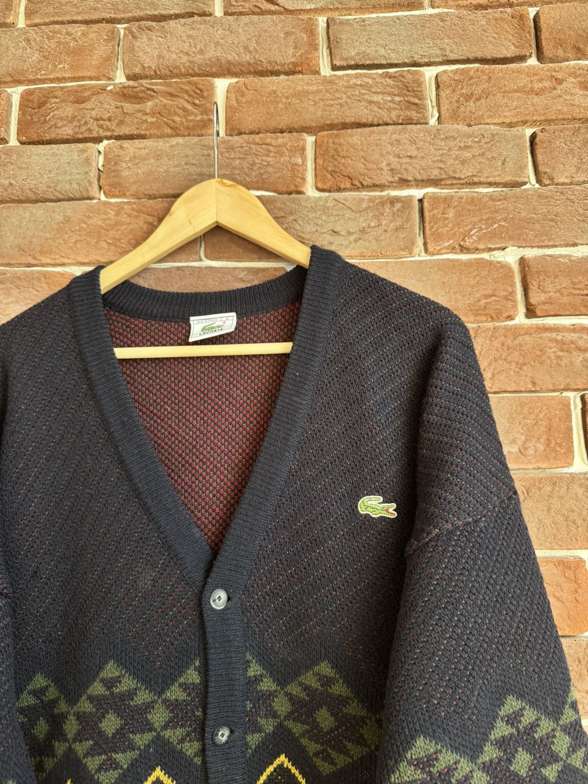 Lacoste Vintage 90s Lacoste Aztec Boxy Cardigan Sweater Navy XL Size US XL / EU 56 / 4 - 3 Thumbnail