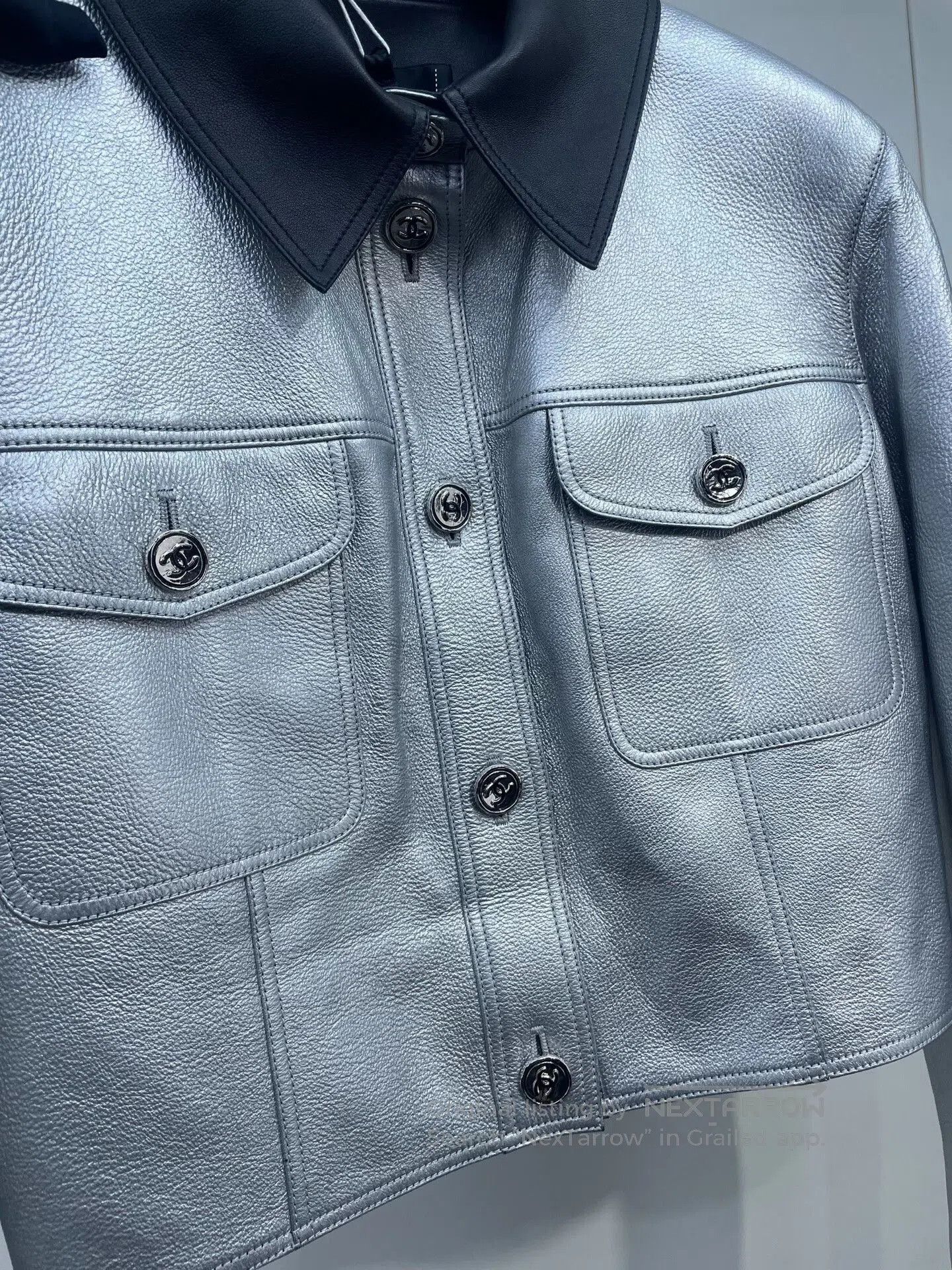 Chanel Chanel 24B Silver Gray Leather Jacket. Size S / US 4 / IT 40 - 5 Thumbnail
