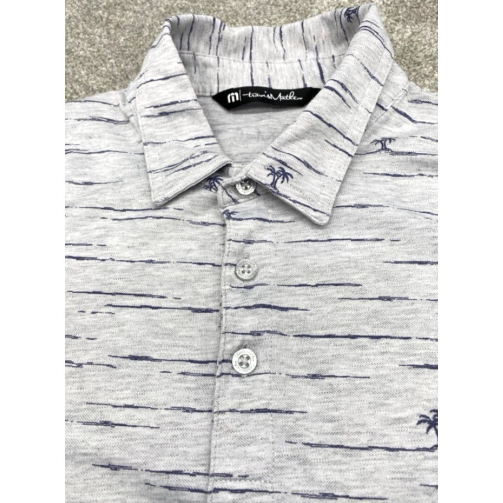 TravisMathew Travis Matthews Polo Shirt Men's M Short Sleeve Grey Palm Trees Golf 5841 Size US M / EU 48-50 / 2 - 2 Thumbnail