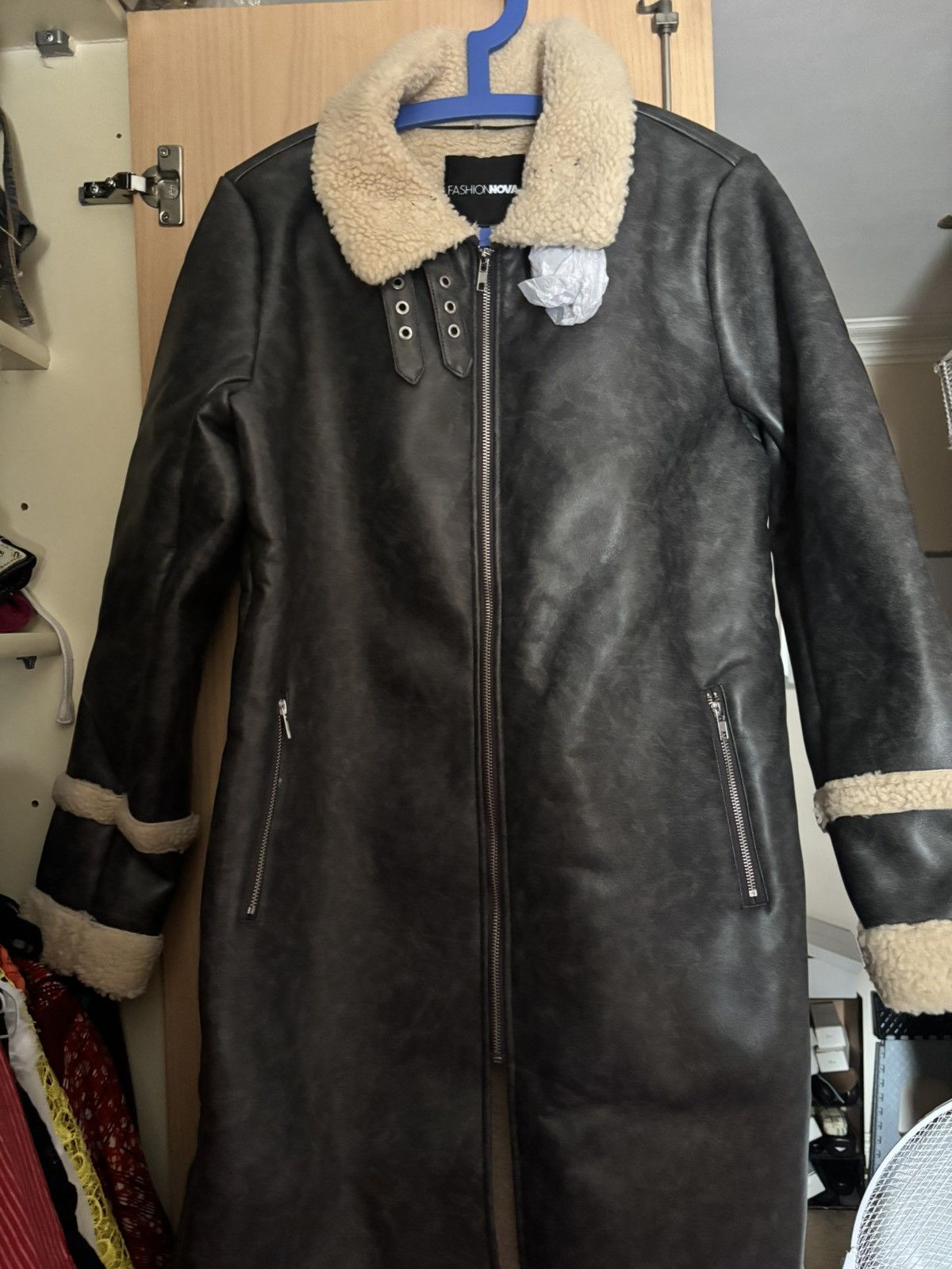 Fashion Nova Stylish Black faux leather aviator jacket with fur Size L / US 10 / IT 46 - 3 Thumbnail