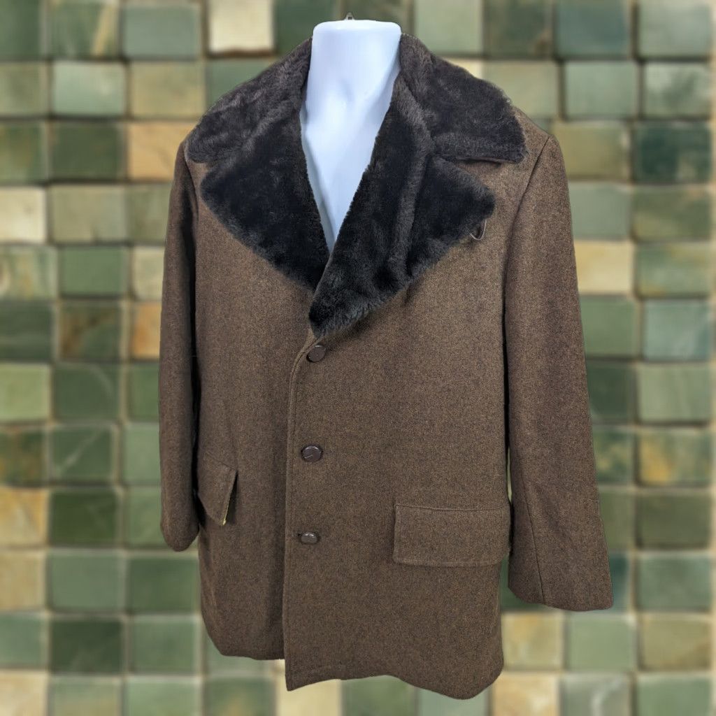 Vintage VINTAGE JCPENNEY Towncraft Wool Rancher Western Over Coat Coat Mens 40 Brown Jacket Size US XXS / EU 40 - 1 Thumbnail