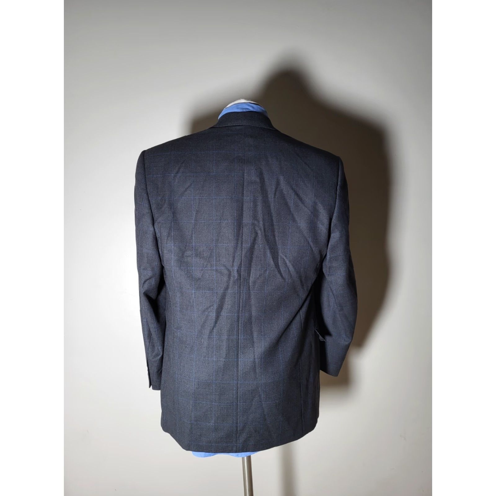 Canali VINTAGE Canali Blue On Charcoal Windowpane CANVAS Check Wool Tweed Jacket Blazer 52R 42R Size 42R - 6 Thumbnail
