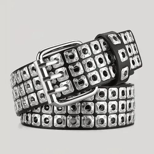 Silver Triple Line Square Rivet Belt Accessories