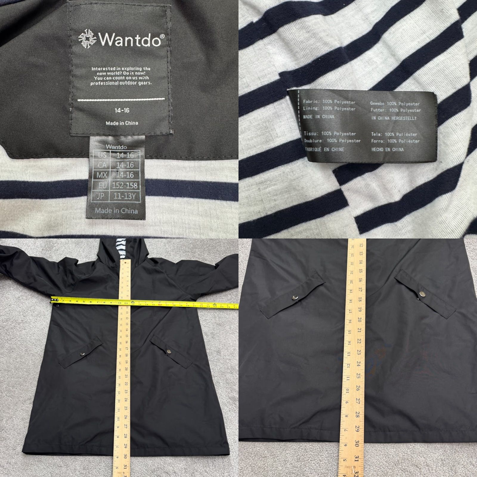 Rains Wantdo Anorak Long Rain Coat Hoodie Jacket Womens Medium Black Stripe Lined Size M / US 6-8 / IT 42-44 - 8 Thumbnail