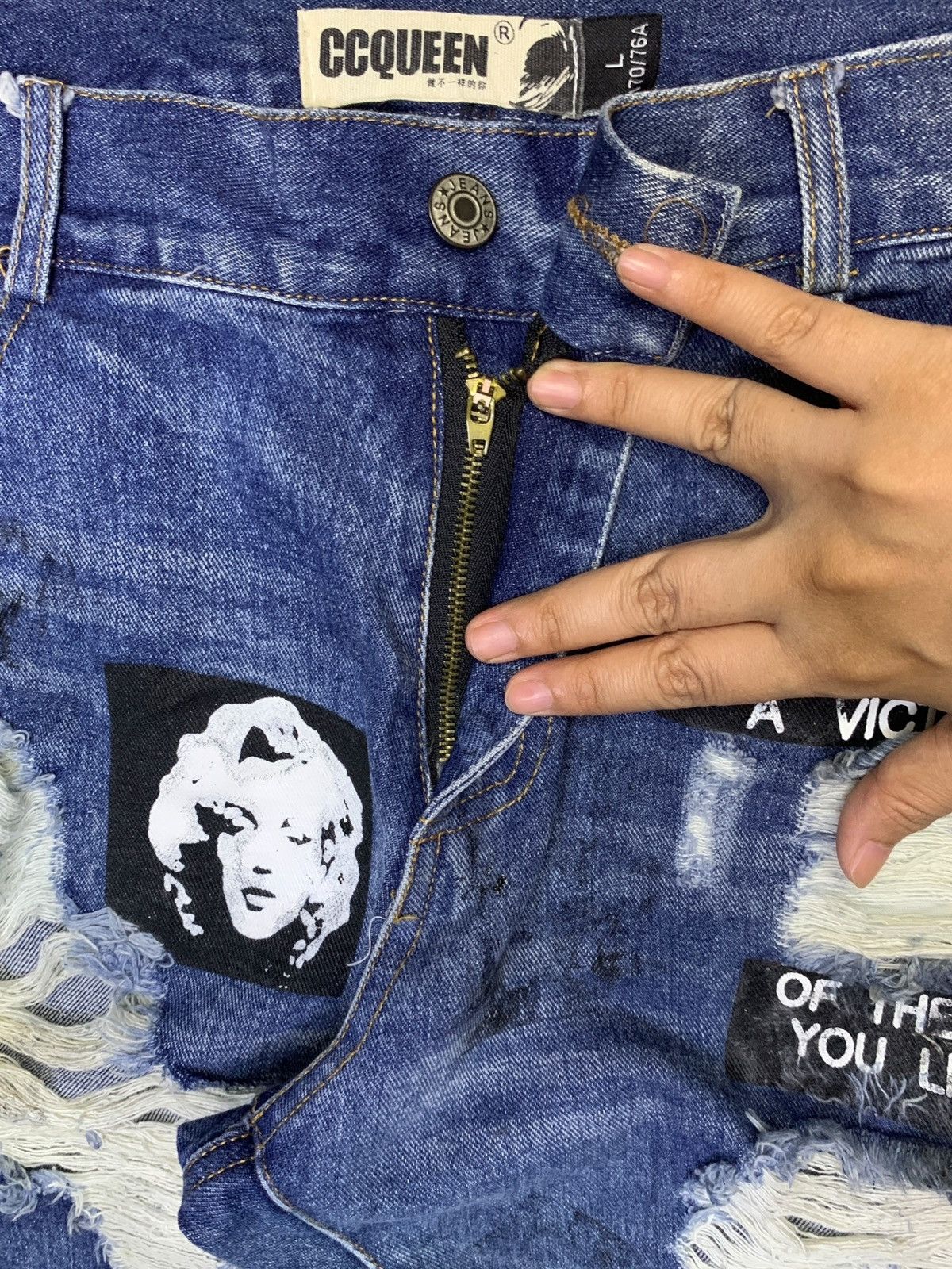 Seditionaries Vintage Japanese Brand Distressed Punk Printed Jeans Size 32" / US 10 / IT 46 - 3 Thumbnail