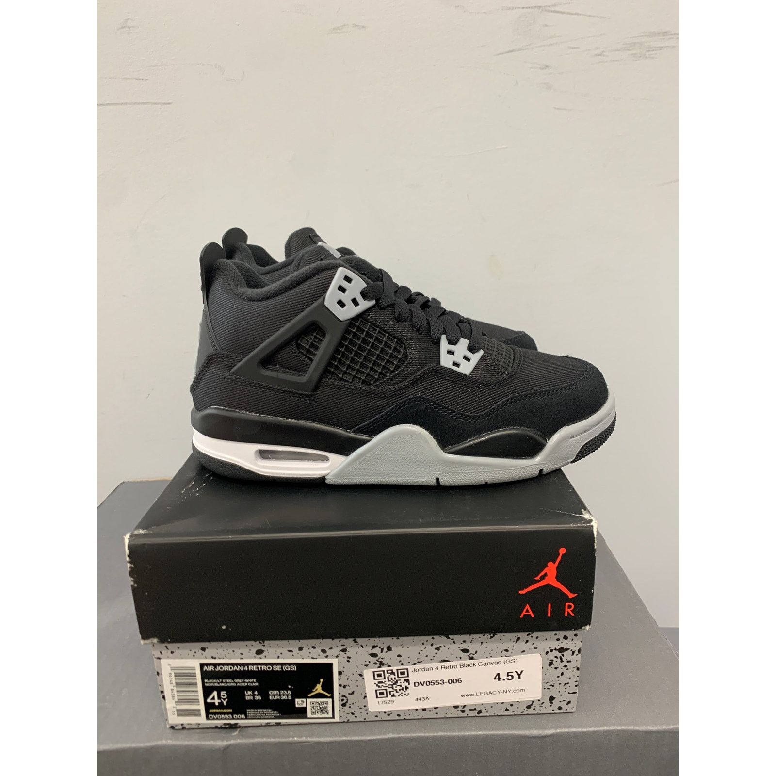 Nike Nike Air Jordan 4 Retro Black Canvas GS Size 4.5Y BRAND NEW Size US 5 / EU 37 - 1 Thumbnail