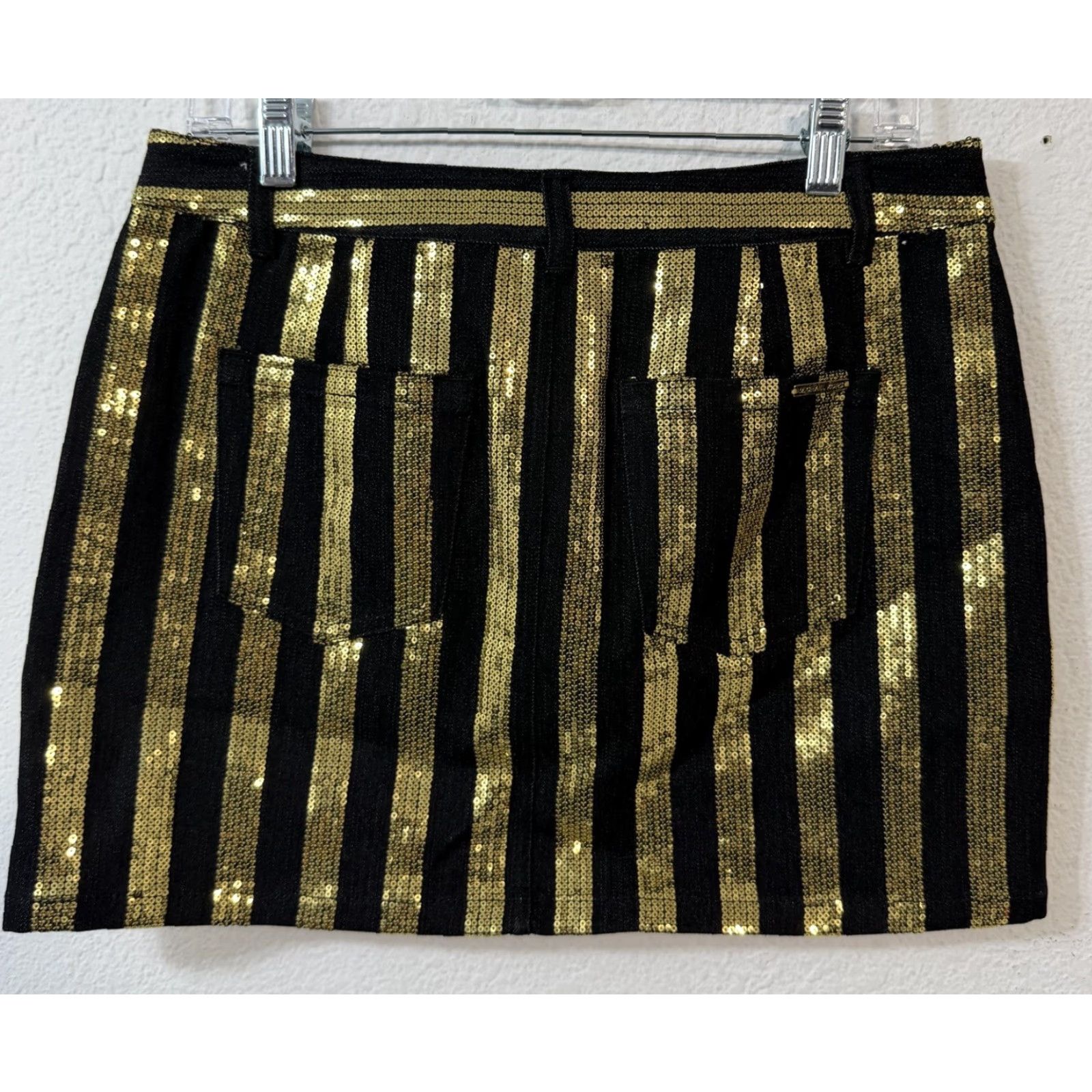 Michael Kors Michael Kors Black Gold Sequin Stripe Denim Mini Skirt Size 6 Size 28" / US 6 / IT 42 - 5 Thumbnail