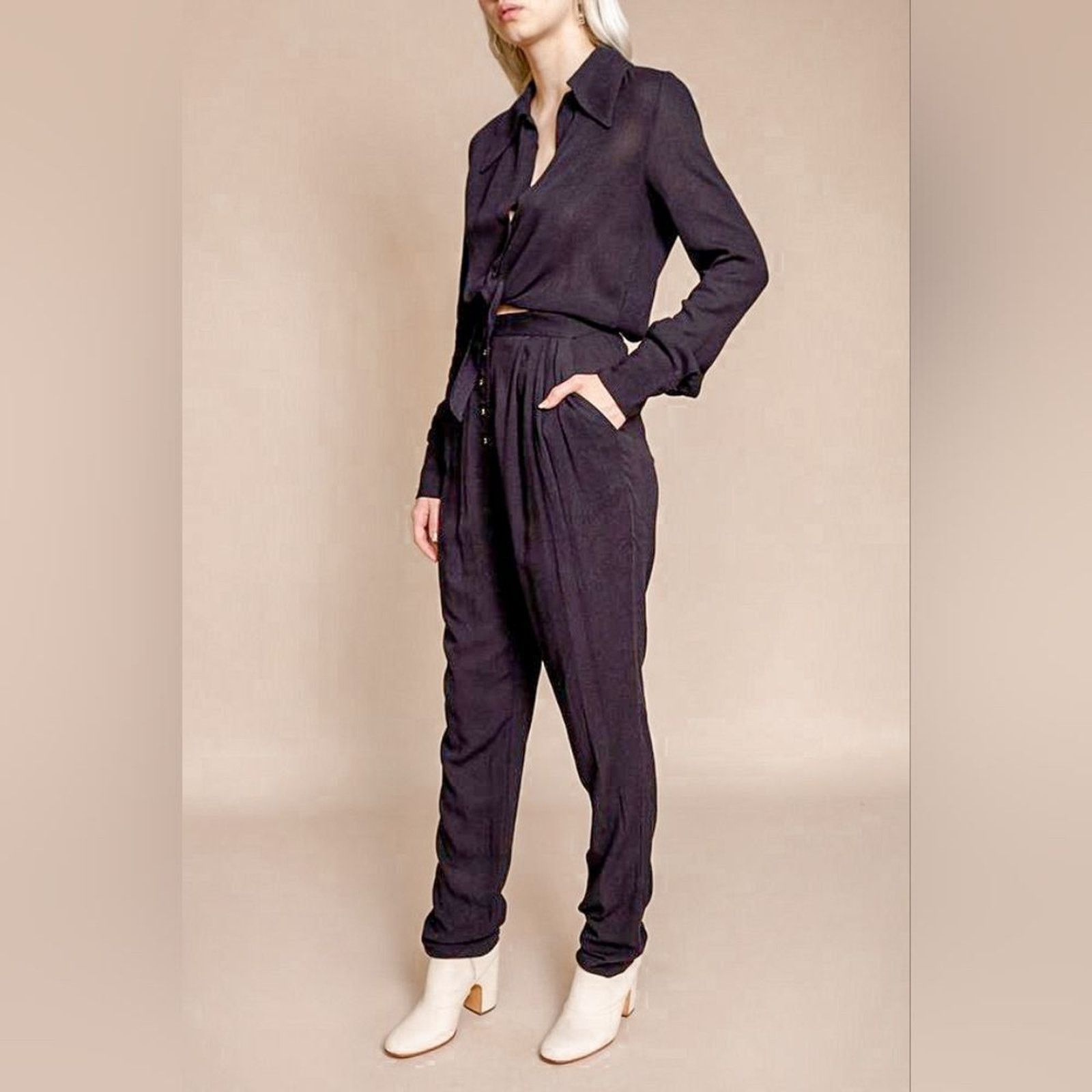 Rachel Comey Rachel Comey Black Luana Button Down Long Sleeve Jumpsuit 6 Size 28" / US 6 / IT 42 - 1 Thumbnail
