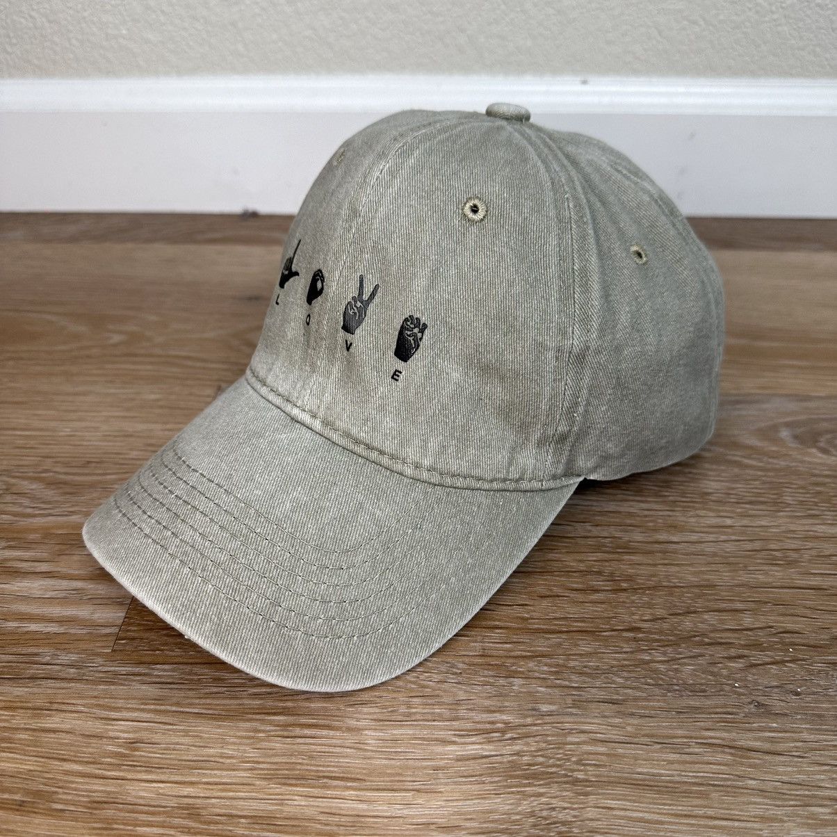 Other Unisex Khaki Love Hand Gesture Adjustable Strapback Hat Size ONE SIZE - 3 Thumbnail