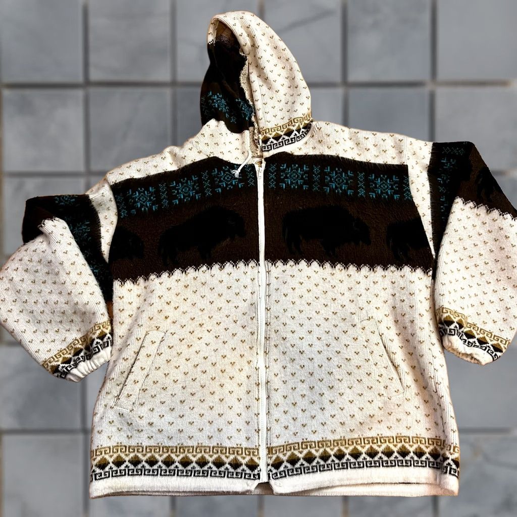 Vintage VINTAGE Earth Ragz Wool Buffalo Zip Up Hoodie Navaho Aztec Coat Overcoat XL Mens Brown Size US XL / EU 56 / 4 - 1 Thumbnail