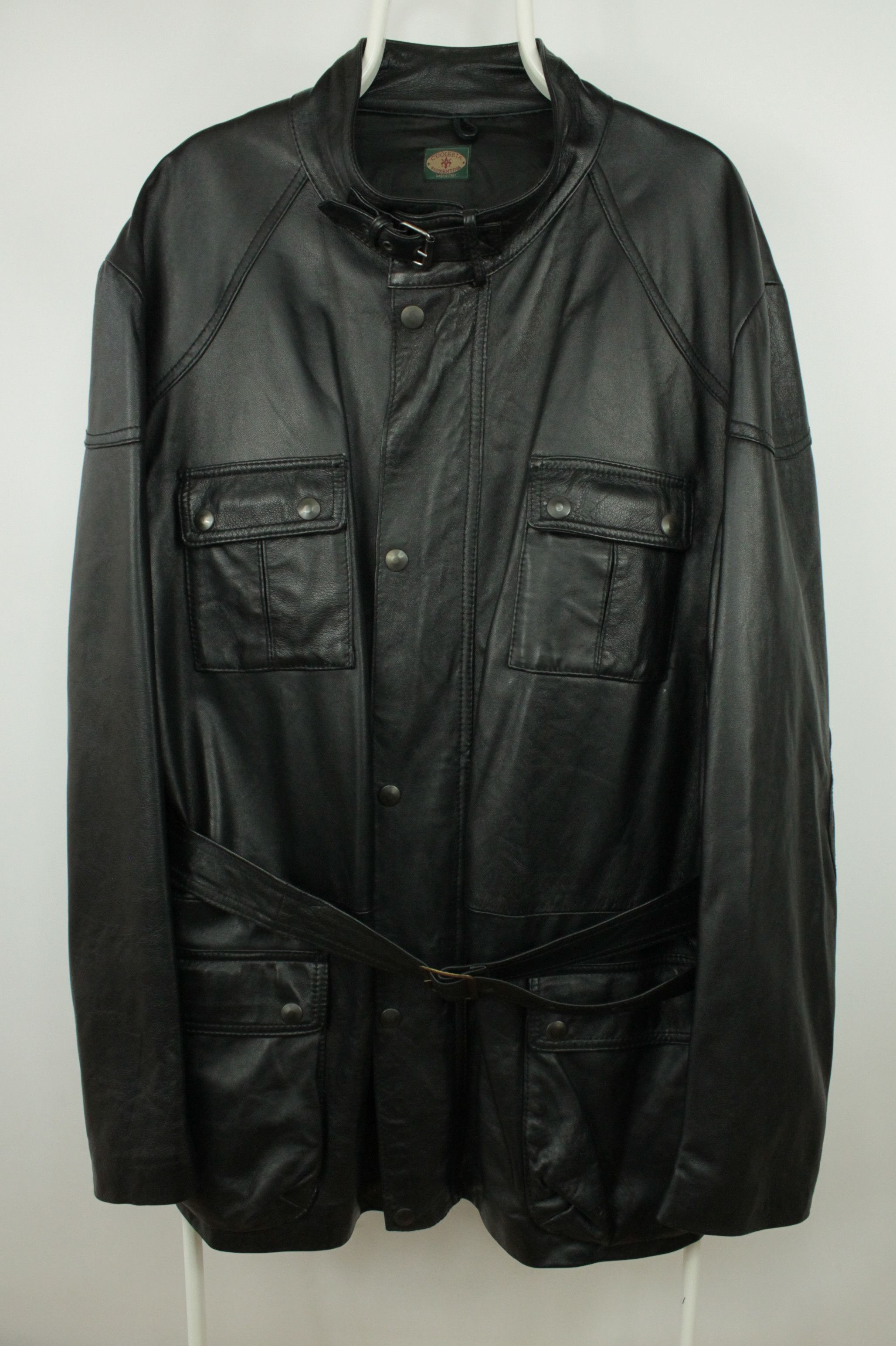 Vintage Vintage Cuoieria Fiorentina Black Leather Belted Jacket Size US XXL / EU 58 / 5 - 1 Thumbnail