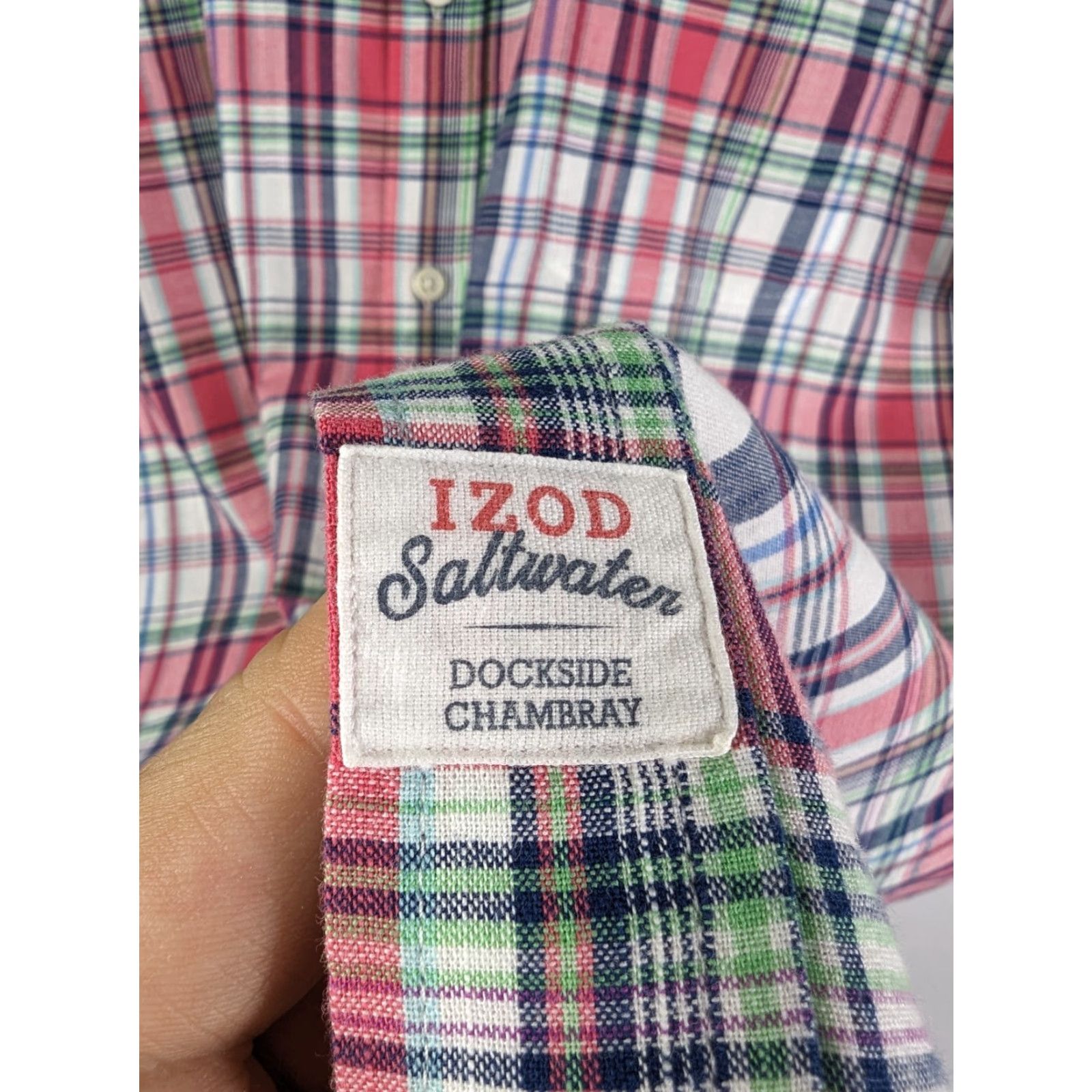 Izod Izod Saltwater Chambray Red And Green Plaid Shirt Relaxed Classics Men's Size XL Size US XL / EU 56 / 4 - 4 Thumbnail