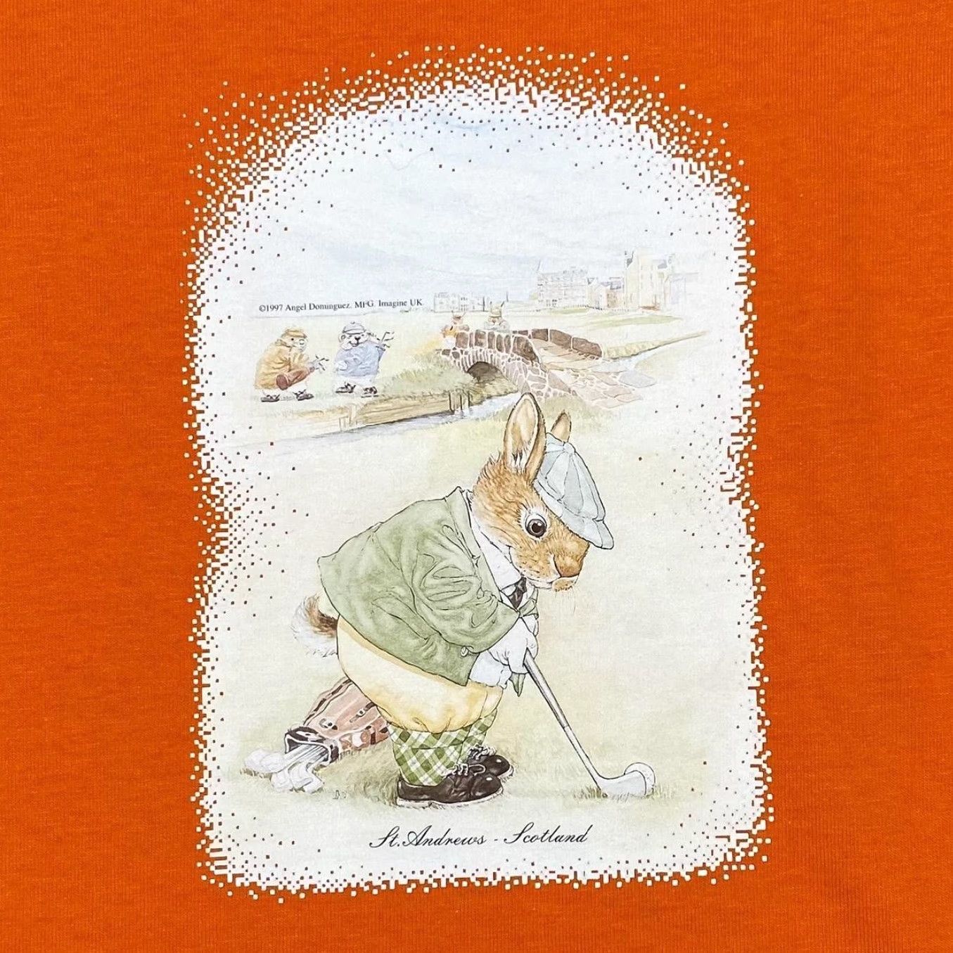 Vintage VINTAGE Screen Stars St. Andrews Scotland Rabbit Golfer Cartoon T-Shirt Mens S Orange Graphic Print 1997 Size US S / EU 44-46 / 1 - 3 Thumbnail