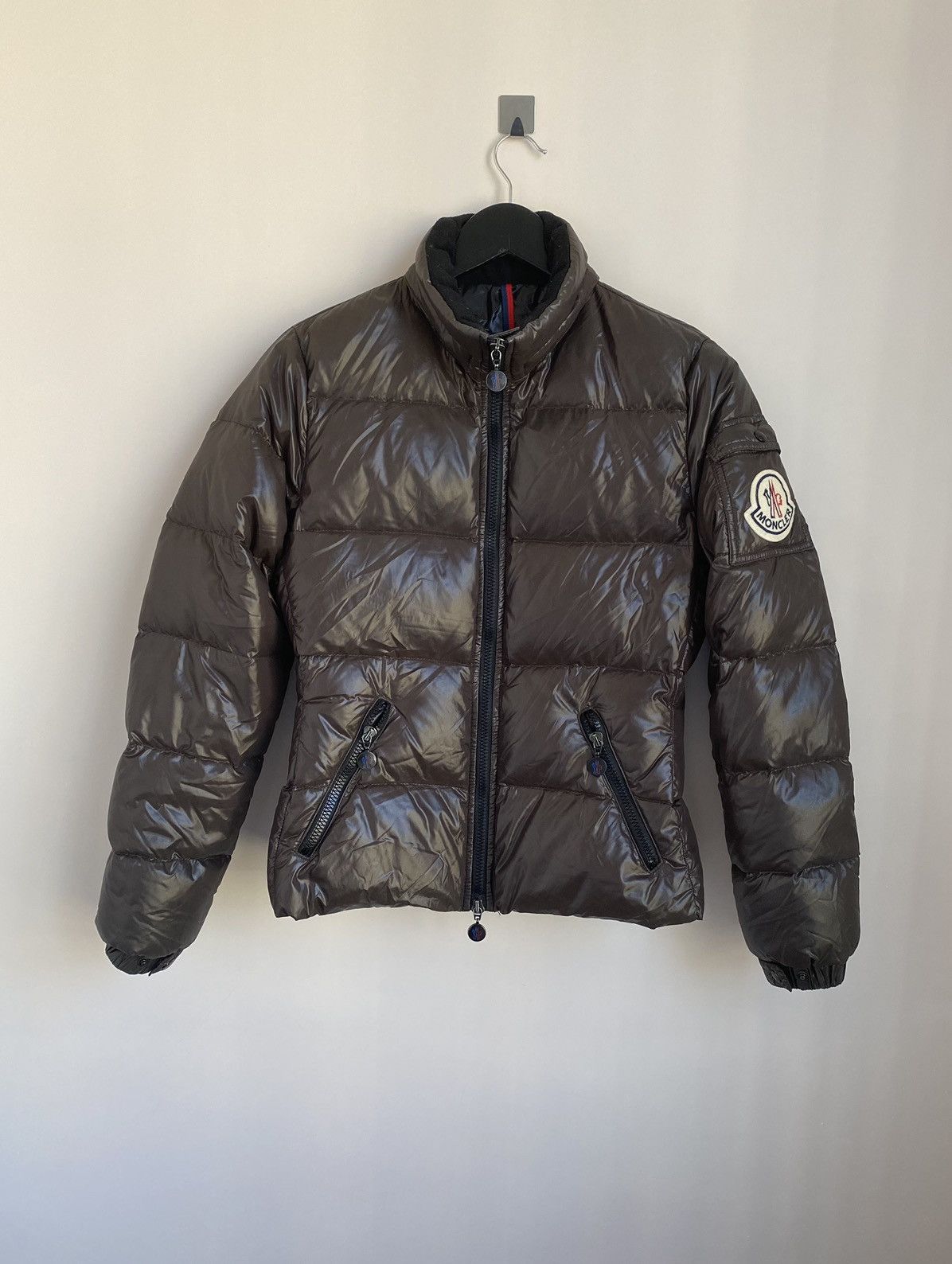 image of Moncler Badia VTG Women's Zip Up Down Puffer Jacket Big Logo in Brown (Size XS)