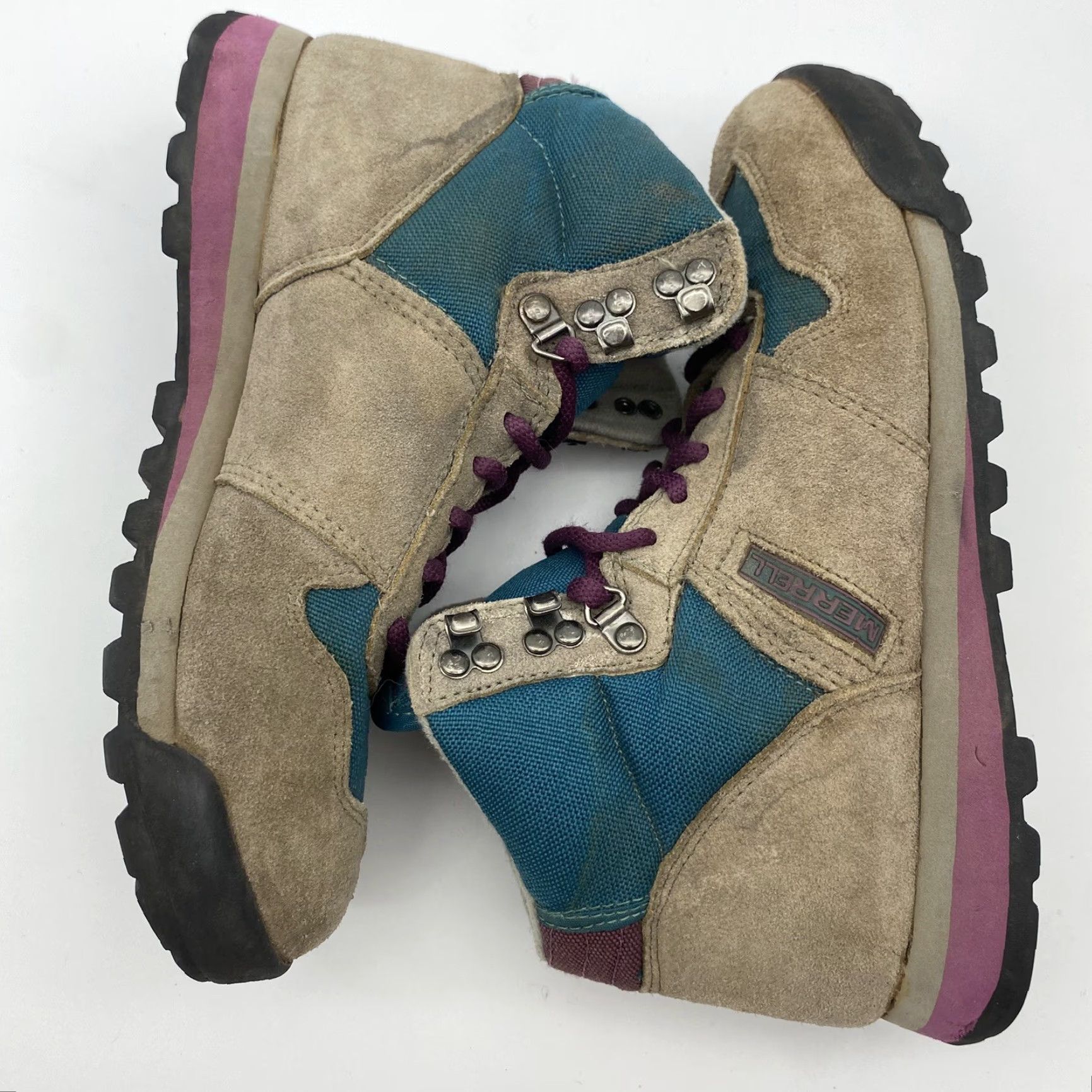 Merrell VINTAGE Merrell Womens Hiking Boots Lazer WTC+ 90s Suede Green Waterproof 7.5 UK 6.5 5 Eyelet Ankle Boot Womens Shoes Size M / US 6-8 / IT 42-44 - 3 Thumbnail