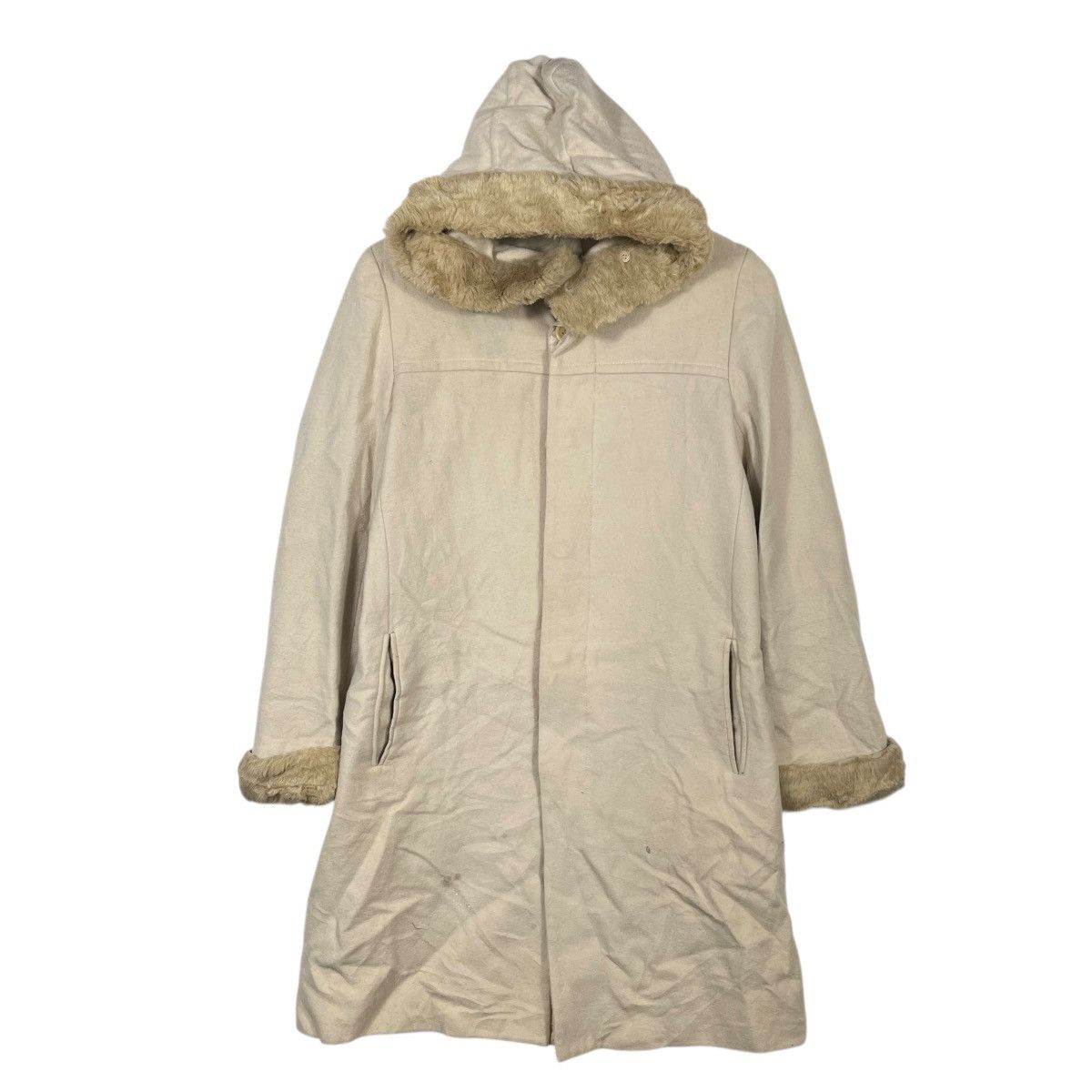 Yohji Yamamoto INED Yohji Yamamoto Faux Fur Hooded Coat Beige Wool Blend Size M / US 6-8 / IT 42-44 - 1 Thumbnail
