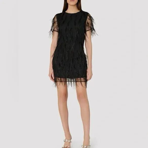 MILLY Milly Rana Feather Shift Mini Cocktail dress, Black, Sz. 4 Size S / US 4 / IT 40 - 1 Thumbnail
