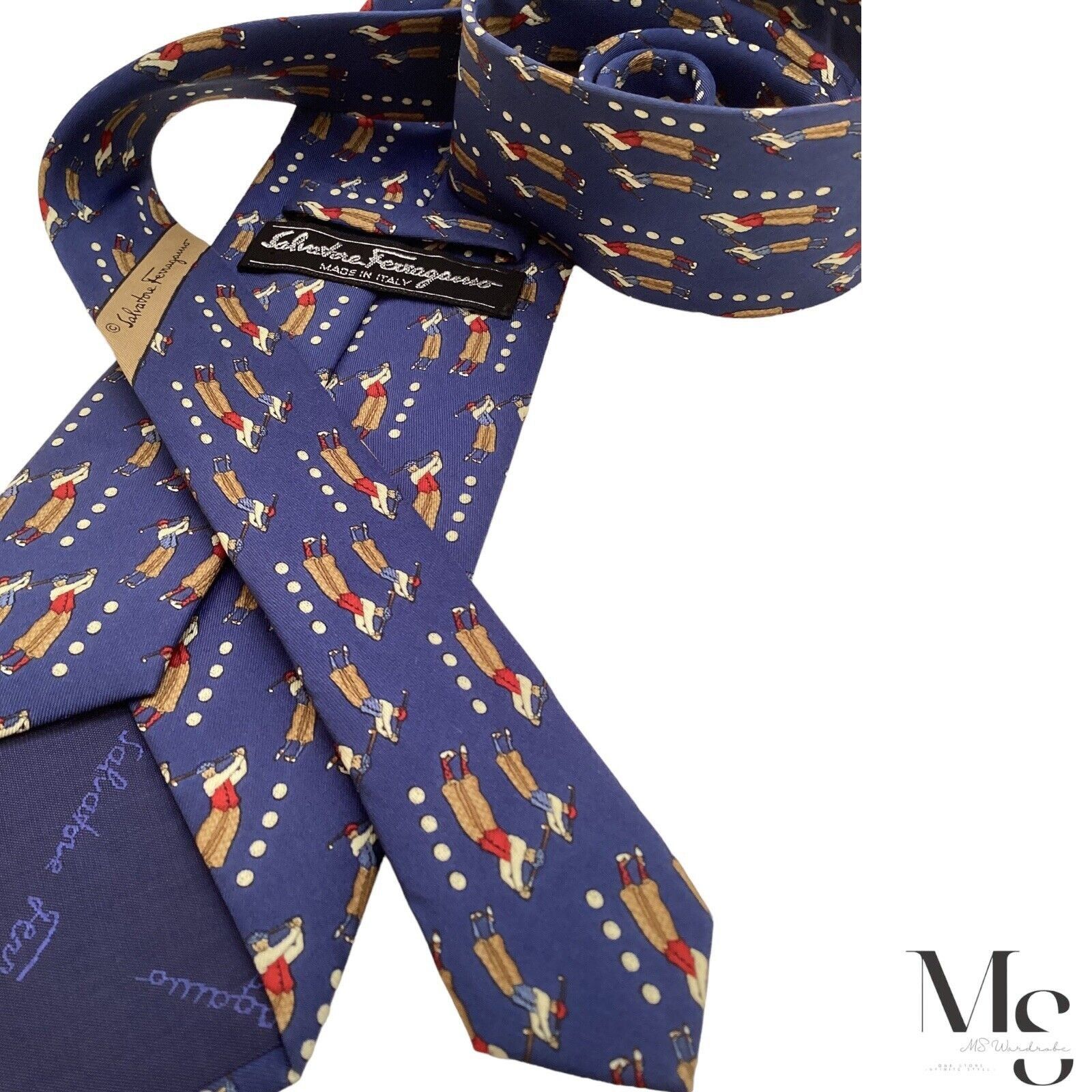 Salvatore Ferragamo Salvatore Ferragamo Blue Golfers Print Silk Tie Made In Ital Size ONE SIZE - 5 Thumbnail