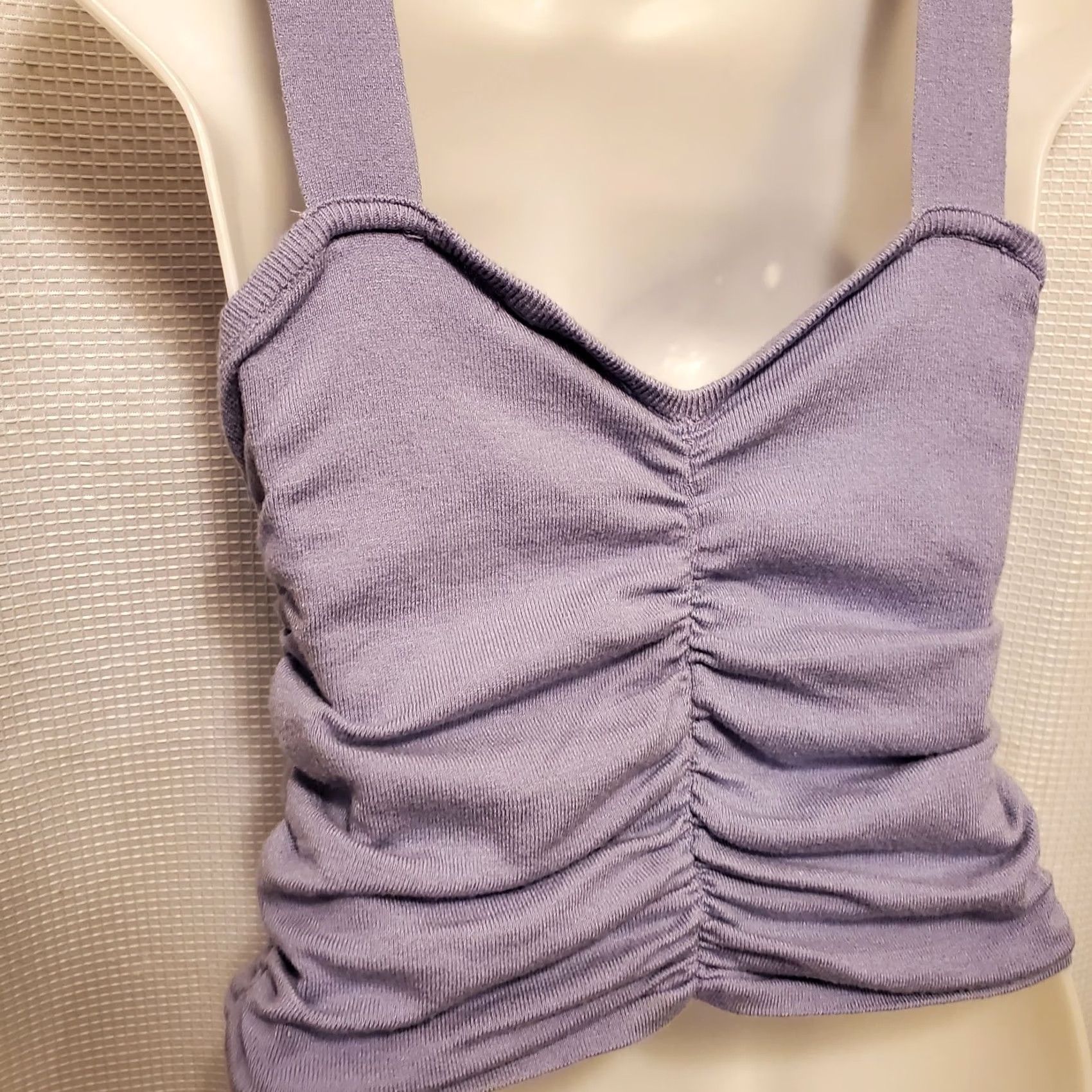 Vintage Active USA Womens Tank Top Lavender Purple Knit Sweetheart Rouched Sleeveless Cropped Slim L Size L / US 10 / IT 46 - 5 Thumbnail