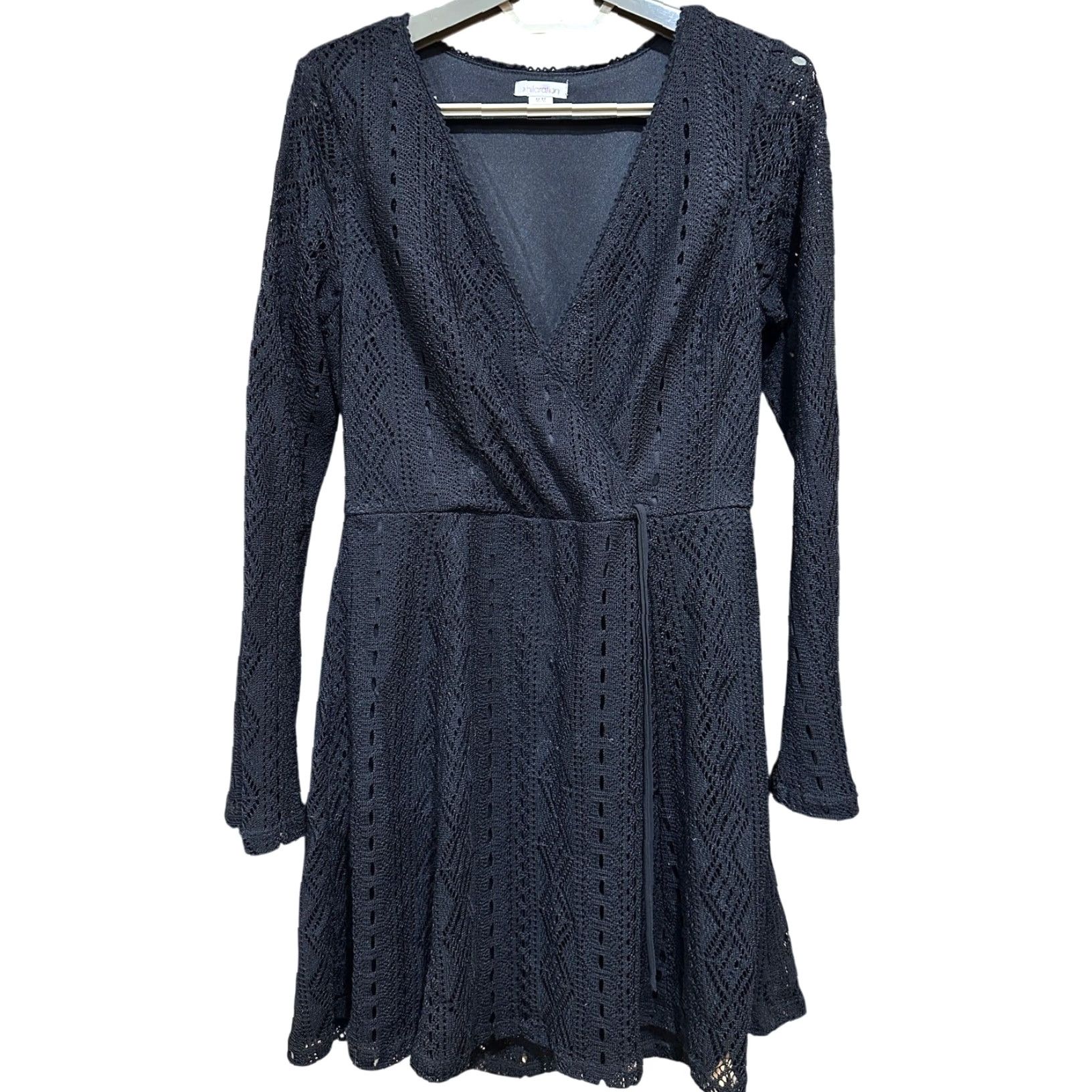 Vintage VINTAGE Xhilaration Dress M Black Crochet Long Sleeve V Neck Whimsigoth Coquette Fairy Dress Size M / US 6-8 / IT 42-44 - 2 Thumbnail