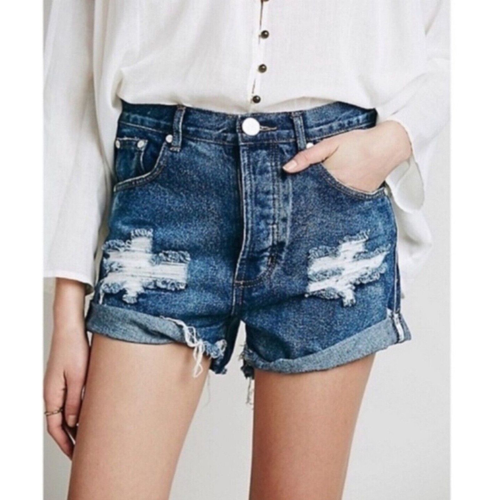 One Teaspoon One Teaspoon Outlaws Cotton Denim Dark Wash Distressed 25 Size 25" / US 0 / IT 36 - 1 Thumbnail