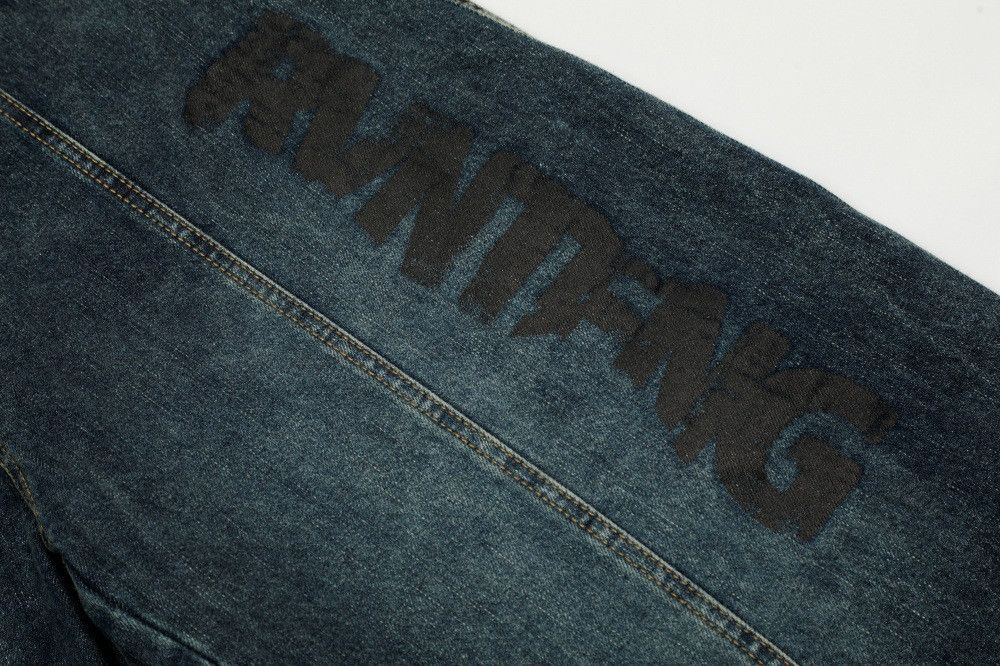 Jean Retro men's letter print loose punk washed jeans Size US 34 / EU 50 - 5 Thumbnail