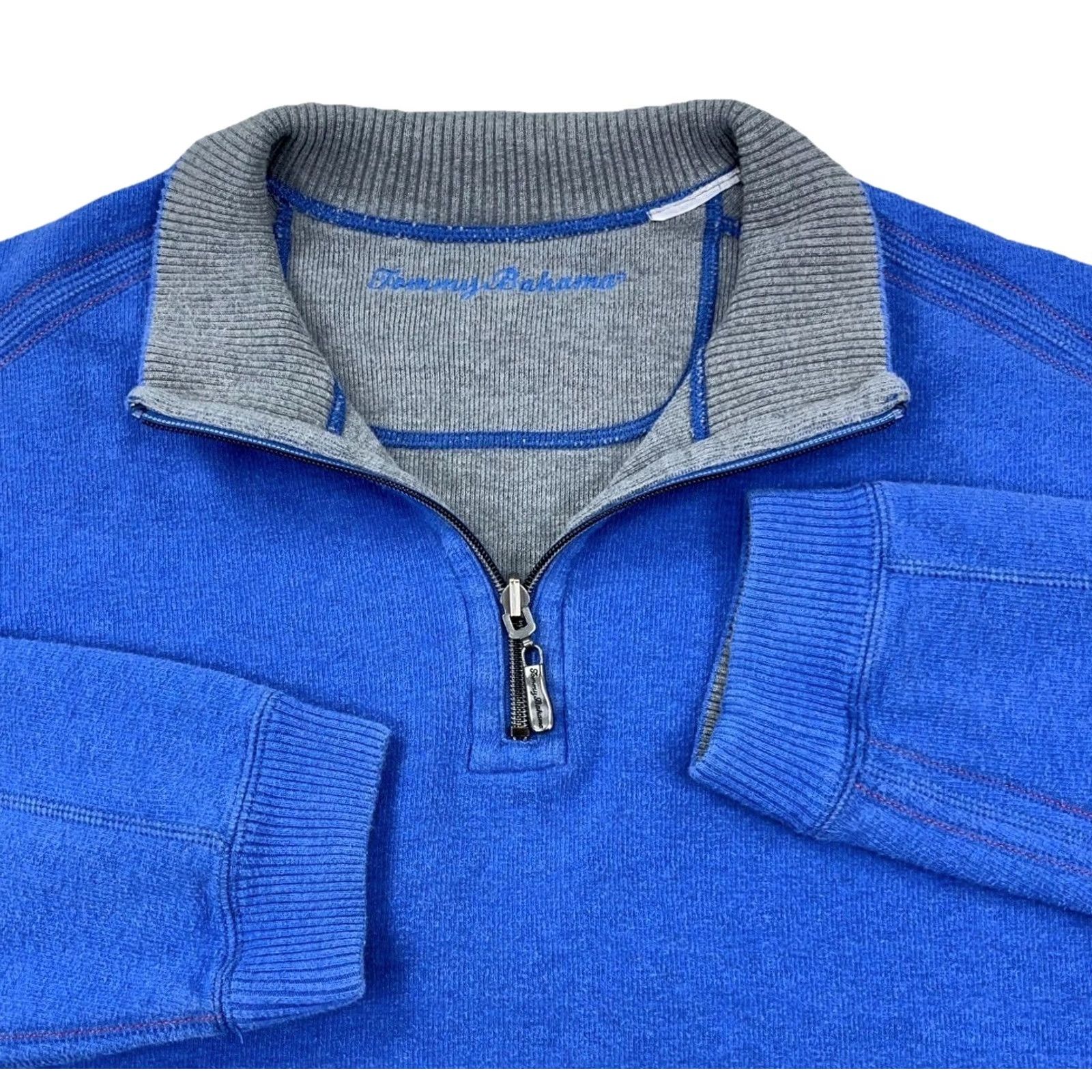 Tommy Bahama Tommy Bahama Sweater Men Large Blue Gray Quarter Zip Reversible Sweatshirt Fish Size US XL / EU 56 / 4 - 2 Thumbnail