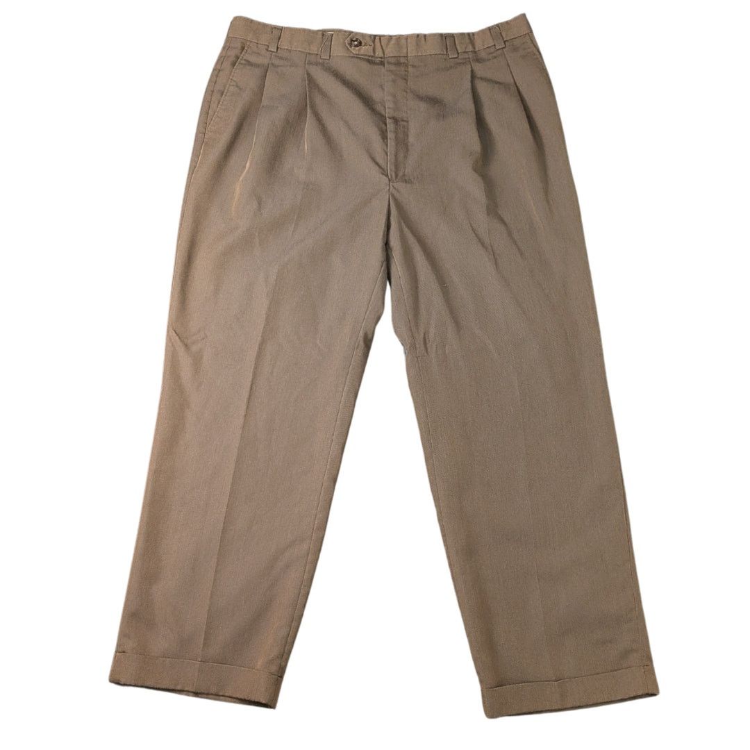Stafford Stafford Brown Cuffed Pleated Pants w/ Offset Buttonhole Size US 40 / EU 56 - 1 Thumbnail
