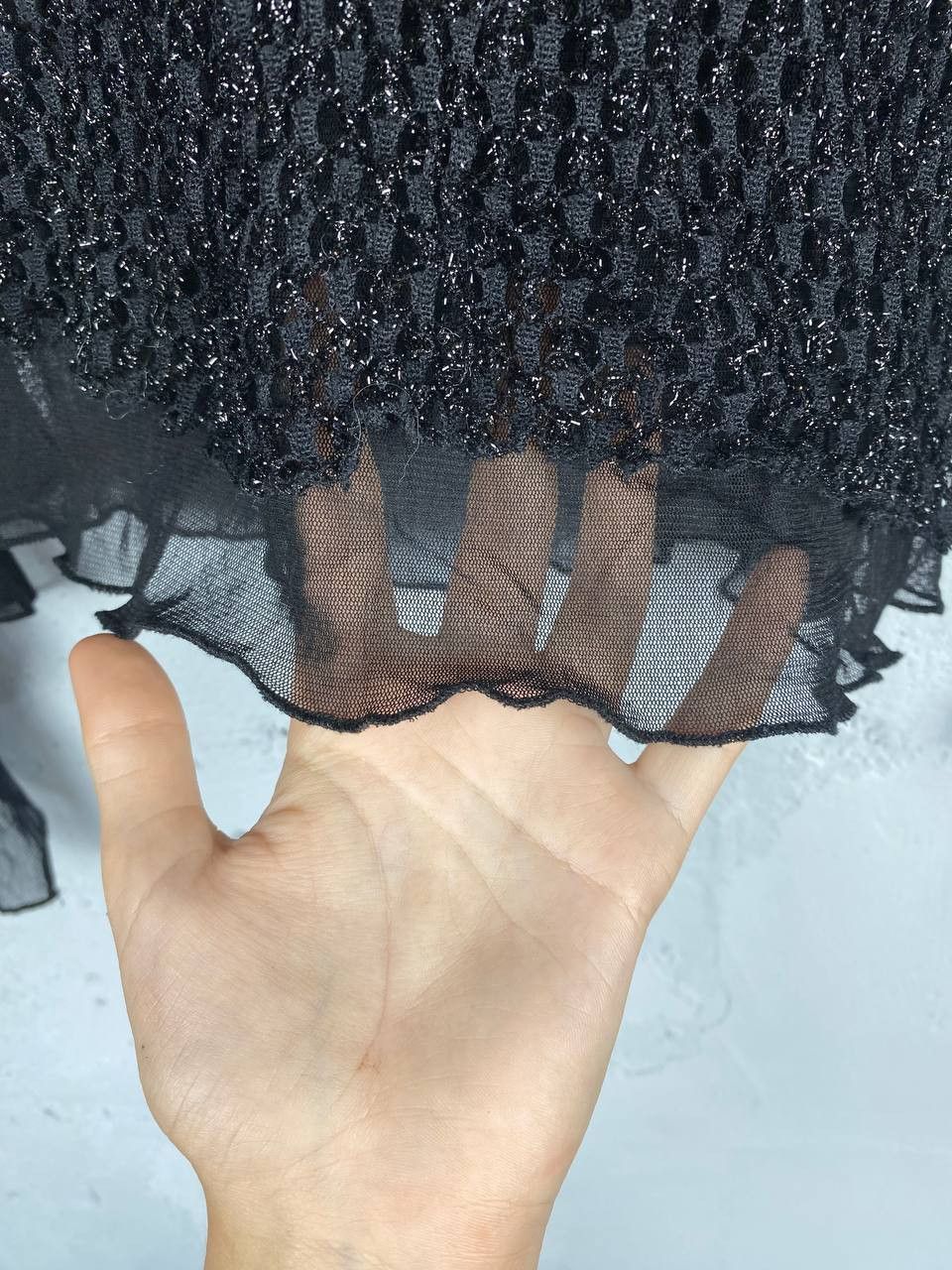 Japanese Brand Y2K Feather Mesh Black Asymmetric Japan Long Sleeve Size S / US 4 / IT 40 - 8 Thumbnail