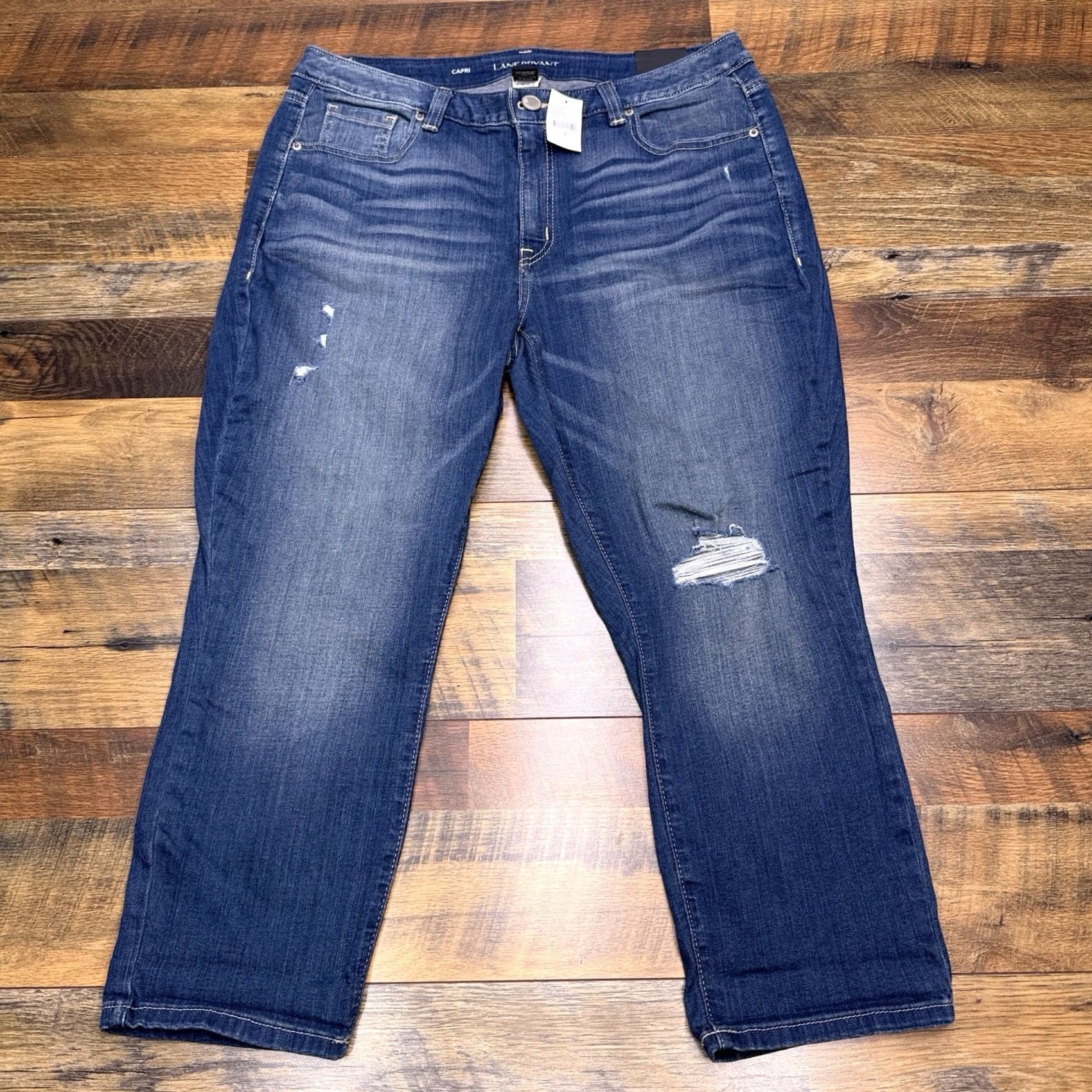 Vintage Lane Bryant Jeans Capri Womens 18 Mid Rise Stretch Distressed Denim Blue 5-Pocket City Regular Mens? Womens? Size 40" / US 18 - 2 Thumbnail