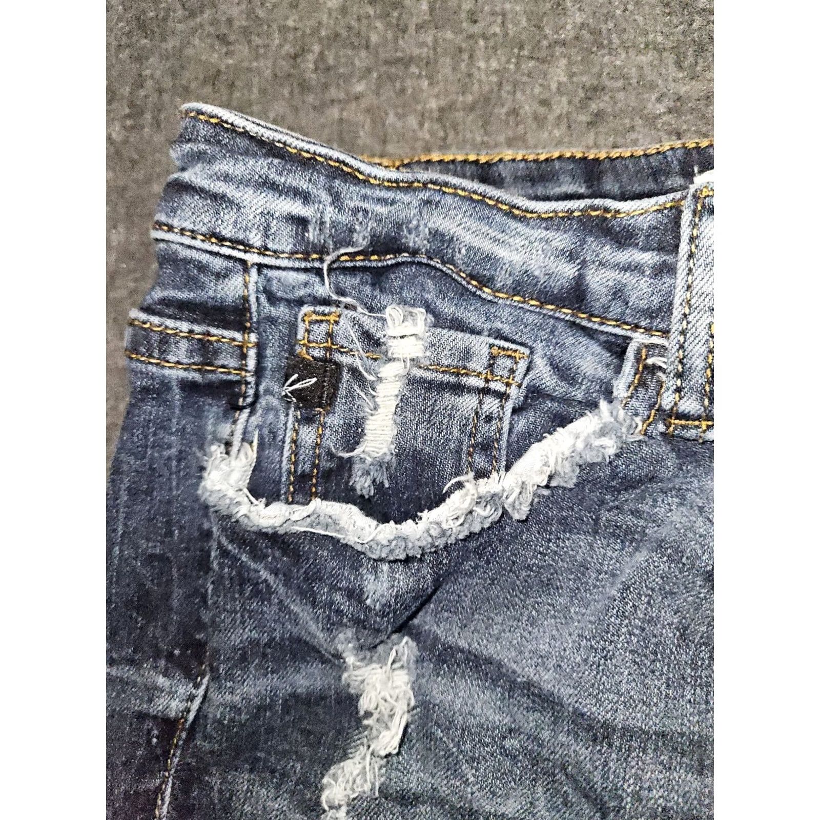 Vintage Kancan Skinny Jeans Women's 27 Low Rise Blue Frayed Hem Distressed Preppy Jeans Distressed Pockets Stretch Zipper Button City 90s Womens Size 27" / US 4 / IT 40 - 7 Thumbnail