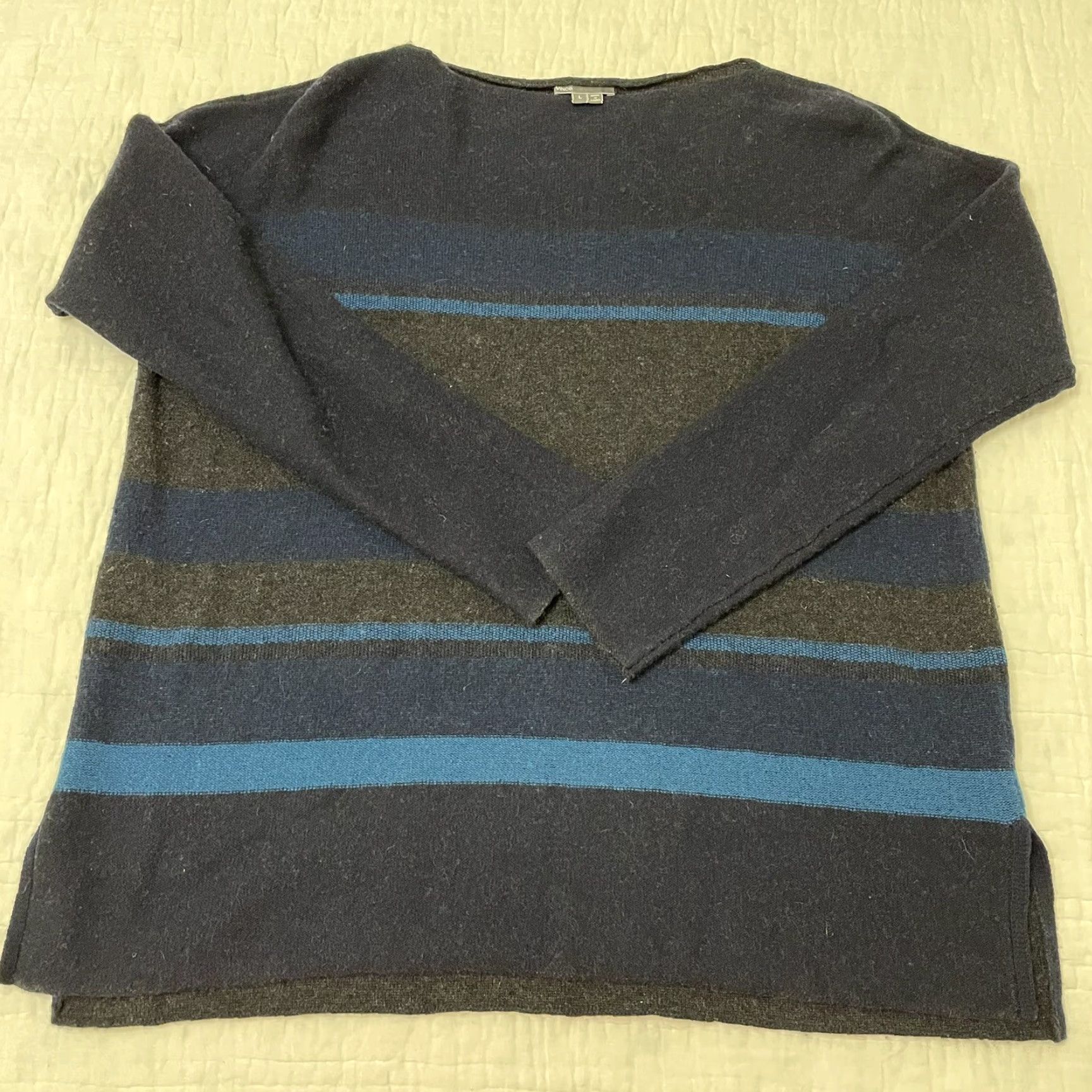 Vince Vince Women's Pullover Sweater L Gray Blue Green Wool Cashmere Oversized Dolman Sleeve Slouchy Knit Stripe Crew Neck Formal/Relaxed Fit Size L / US 10 / IT 46 - 3 Thumbnail